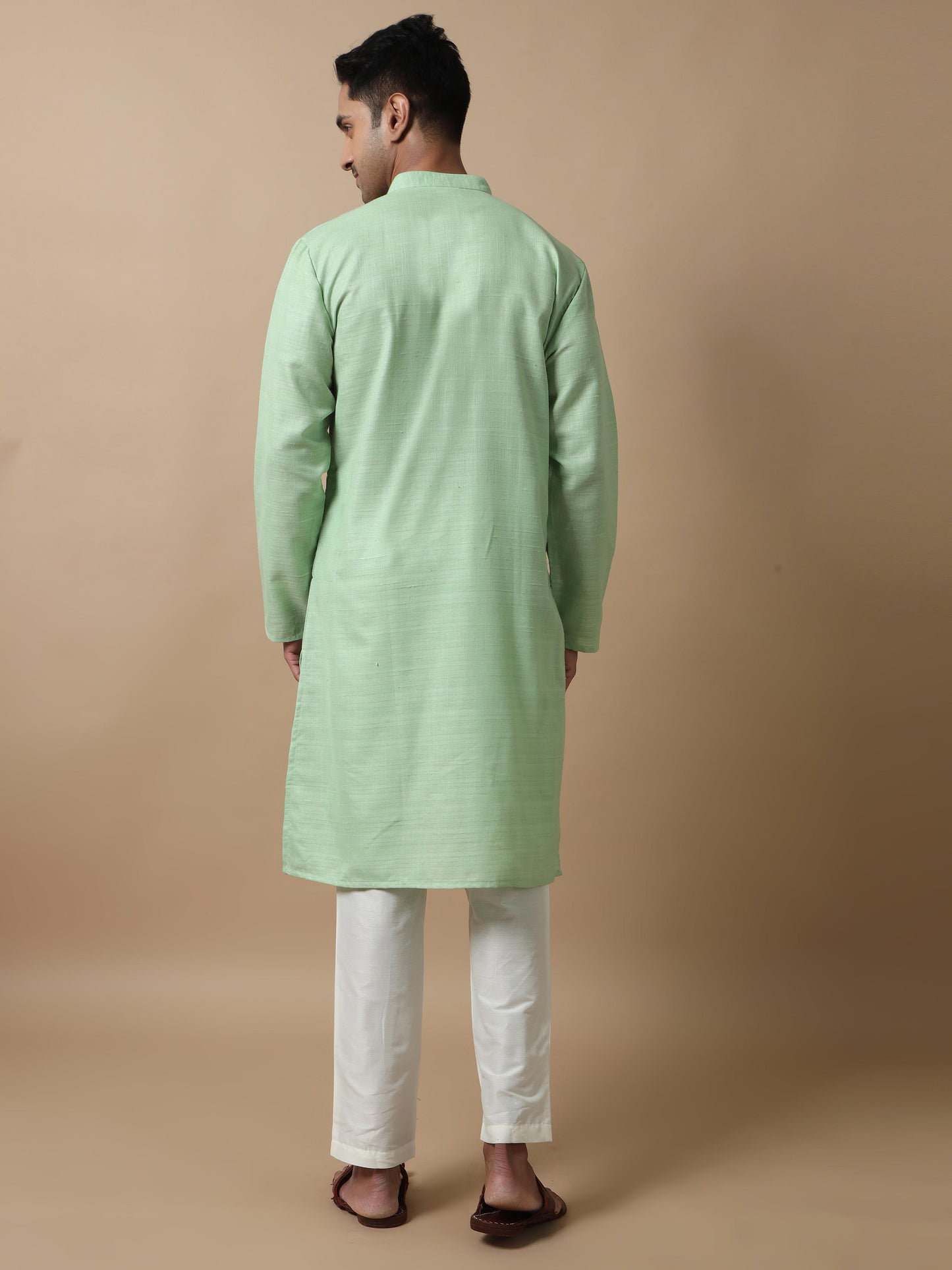 Pista Green Textured knee length kurta men