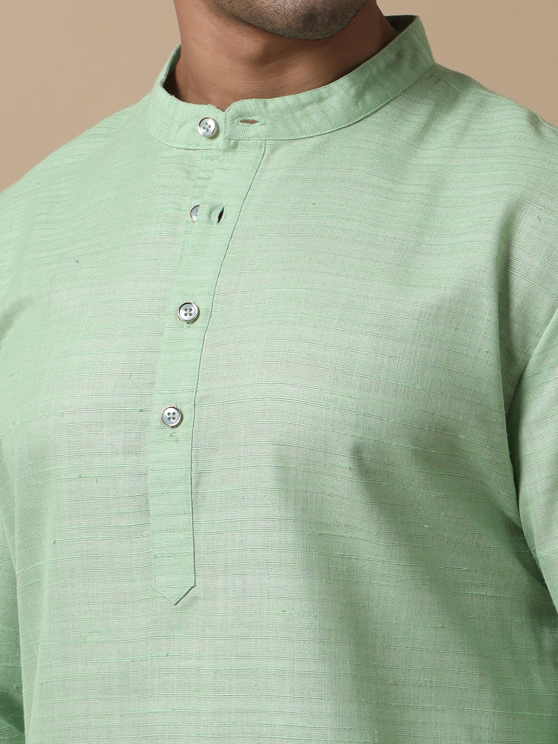 Pista Green Textured knee length kurta men