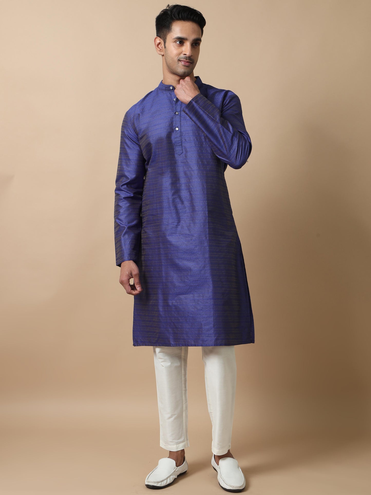 Navy Blue Textured mens trendy kurtas