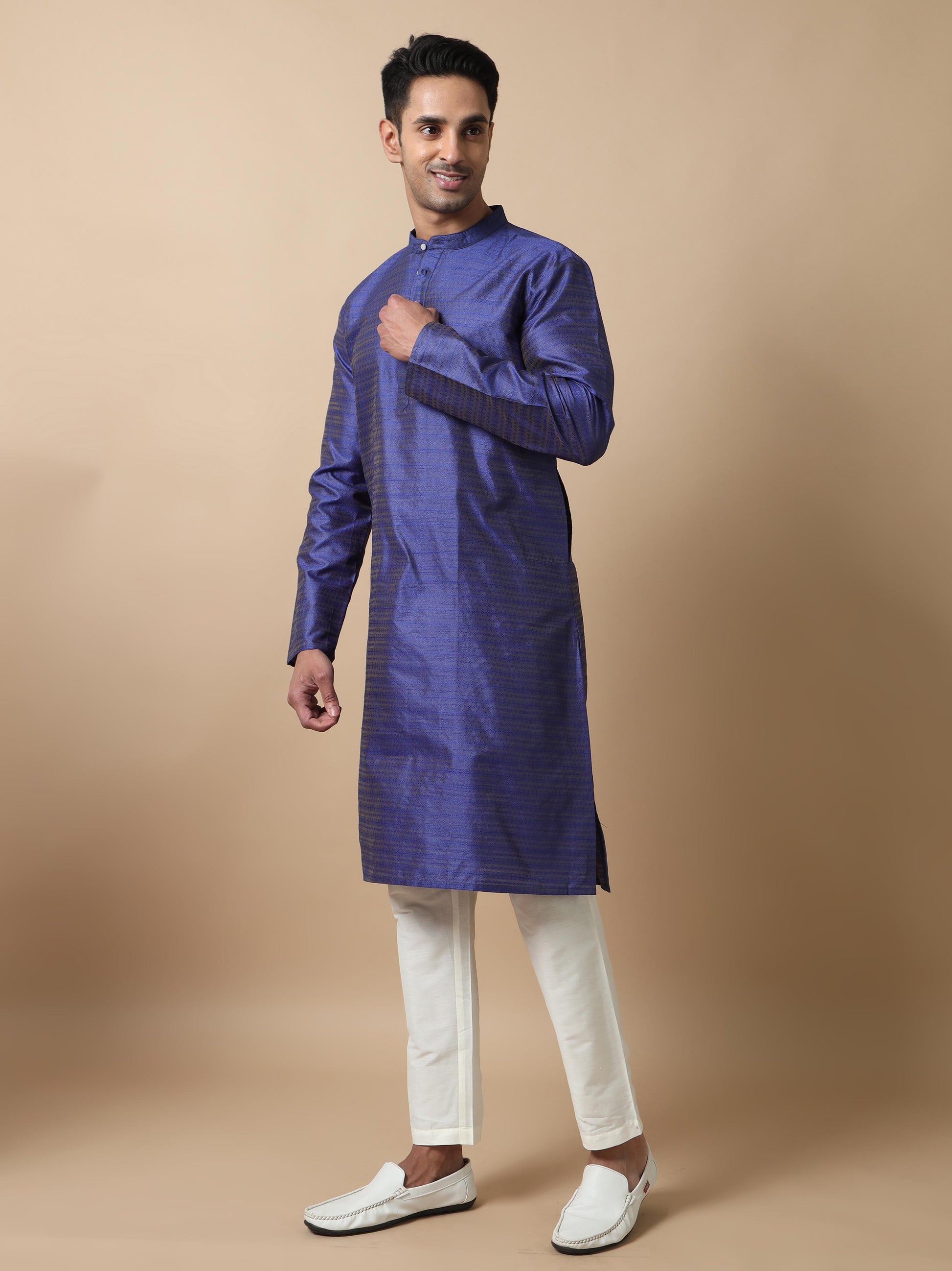 Navy Blue Textured mens trendy kurtas