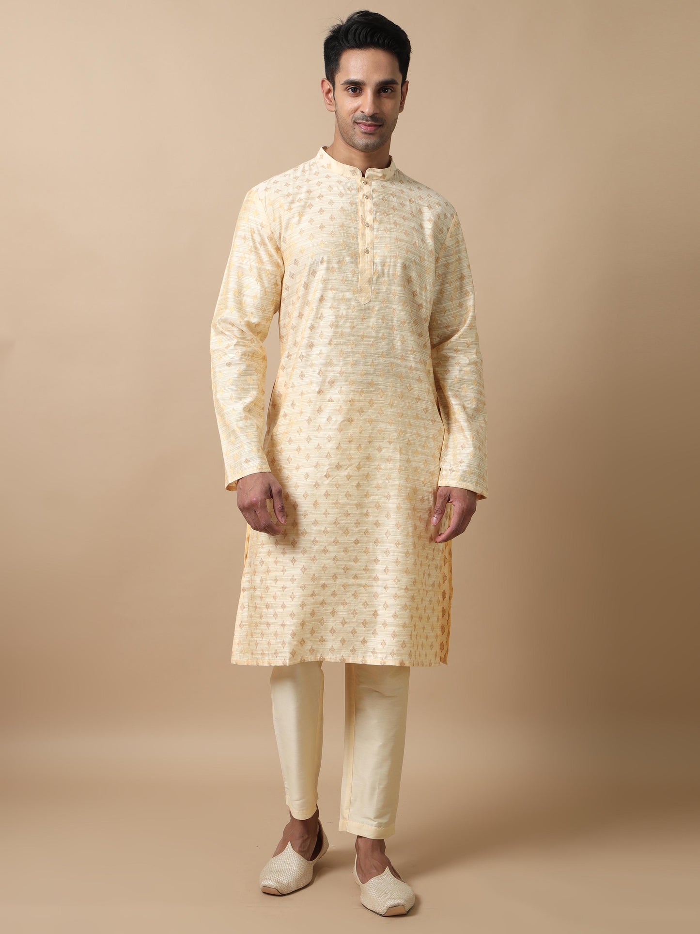 Cream Banarasi Buta Long Kurta for Men 