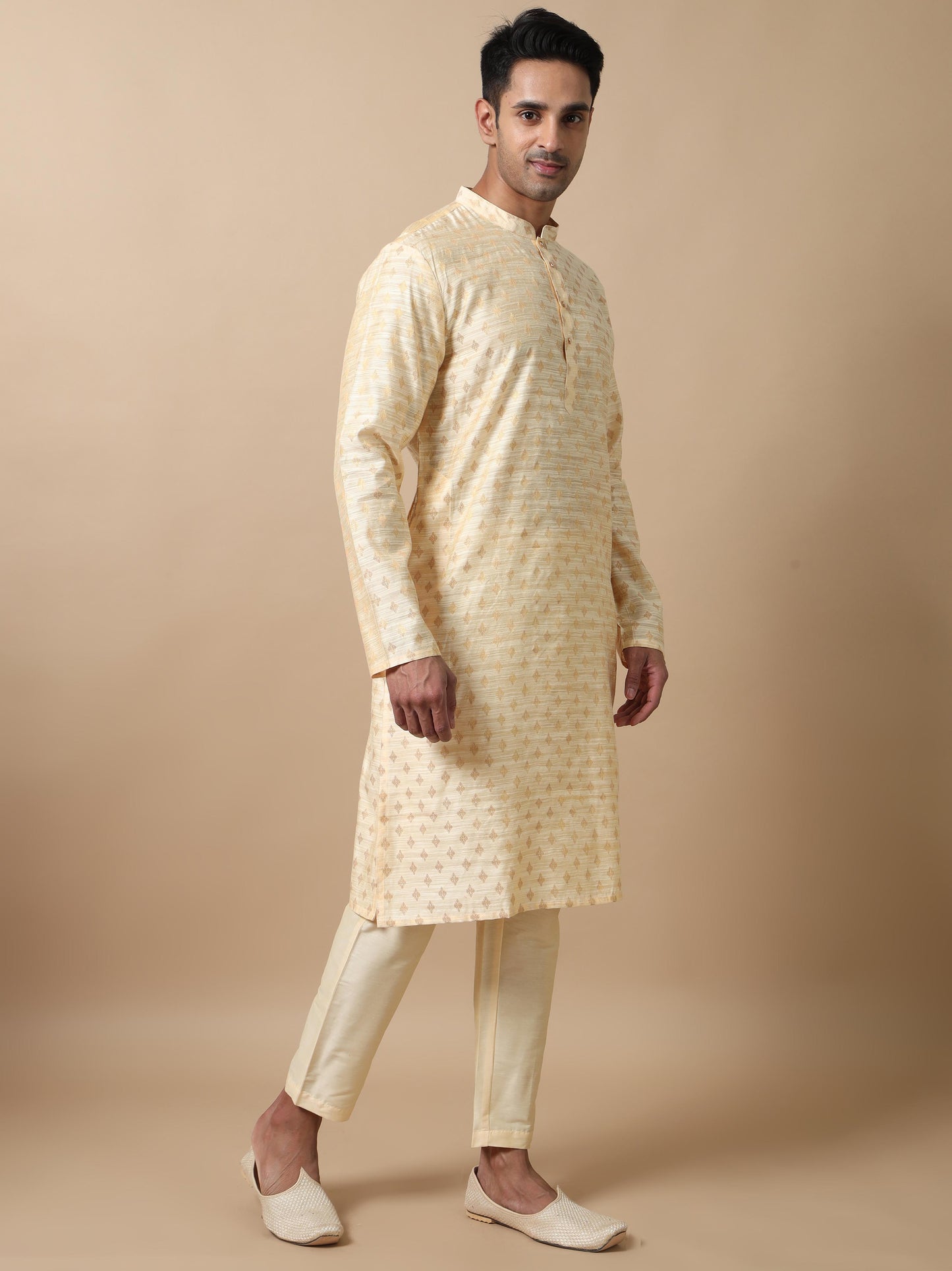 Cream Banarasi Buta Long Kurta for Men 