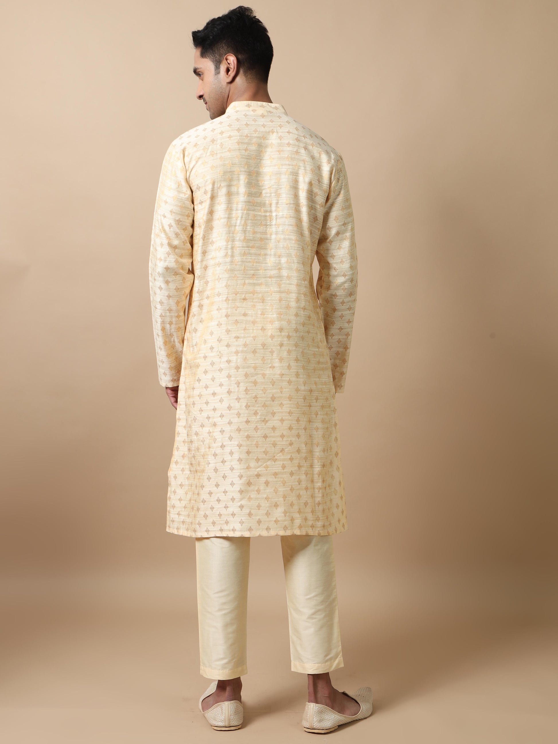 Cream Banarasi Buta Long Kurta for Men 