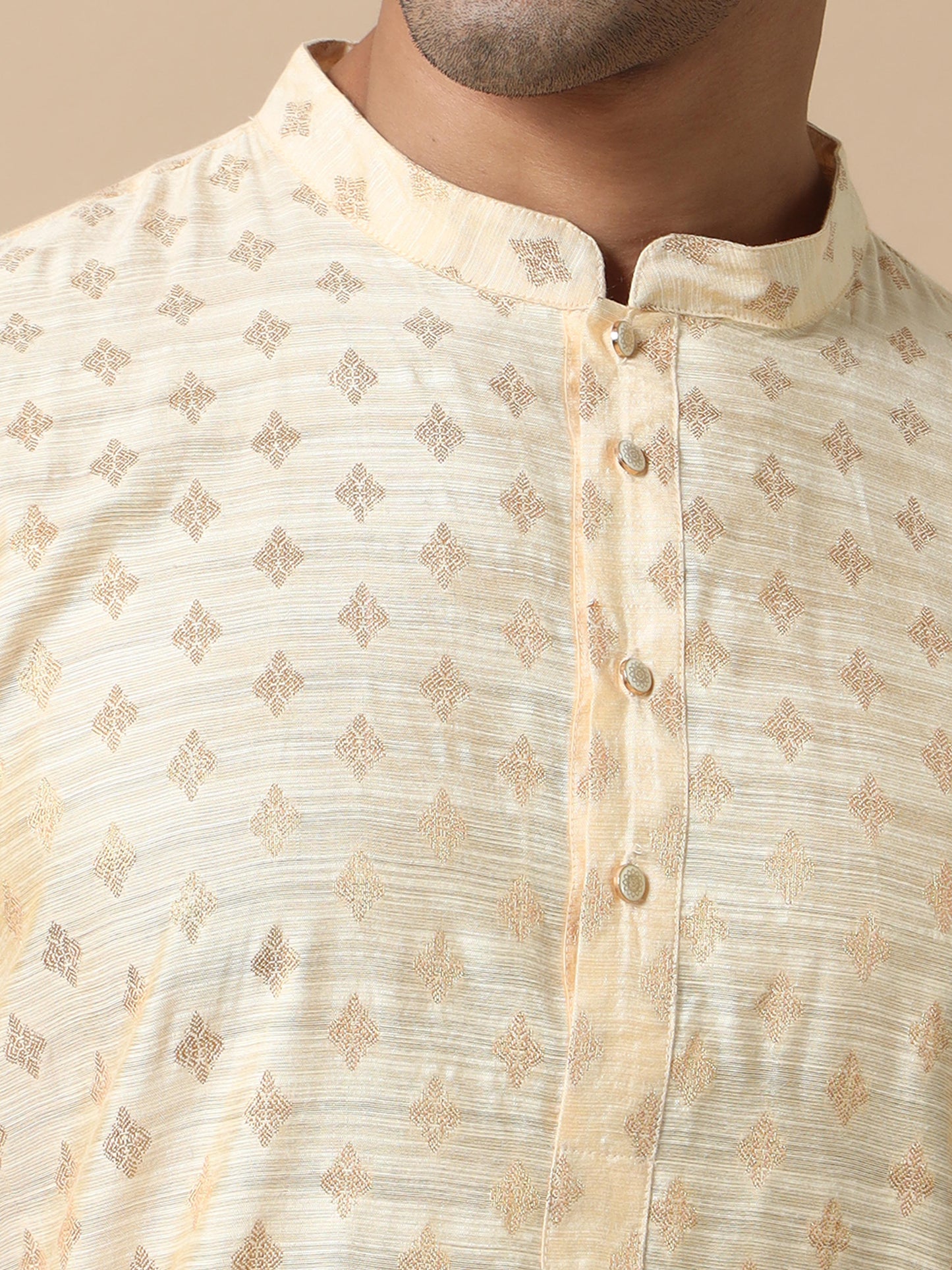 Cream Banarasi Buta Long Kurta for Men 