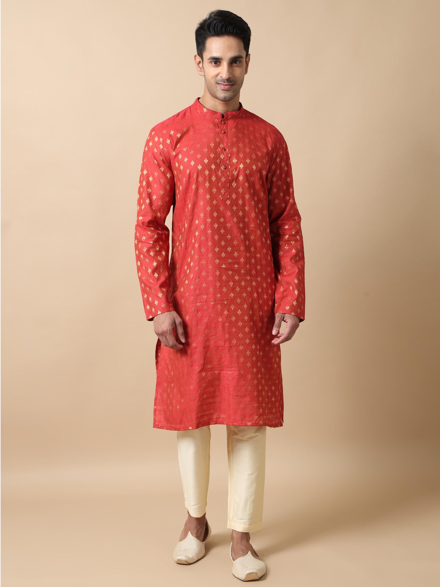 Red Banarasi mens long kurta designs