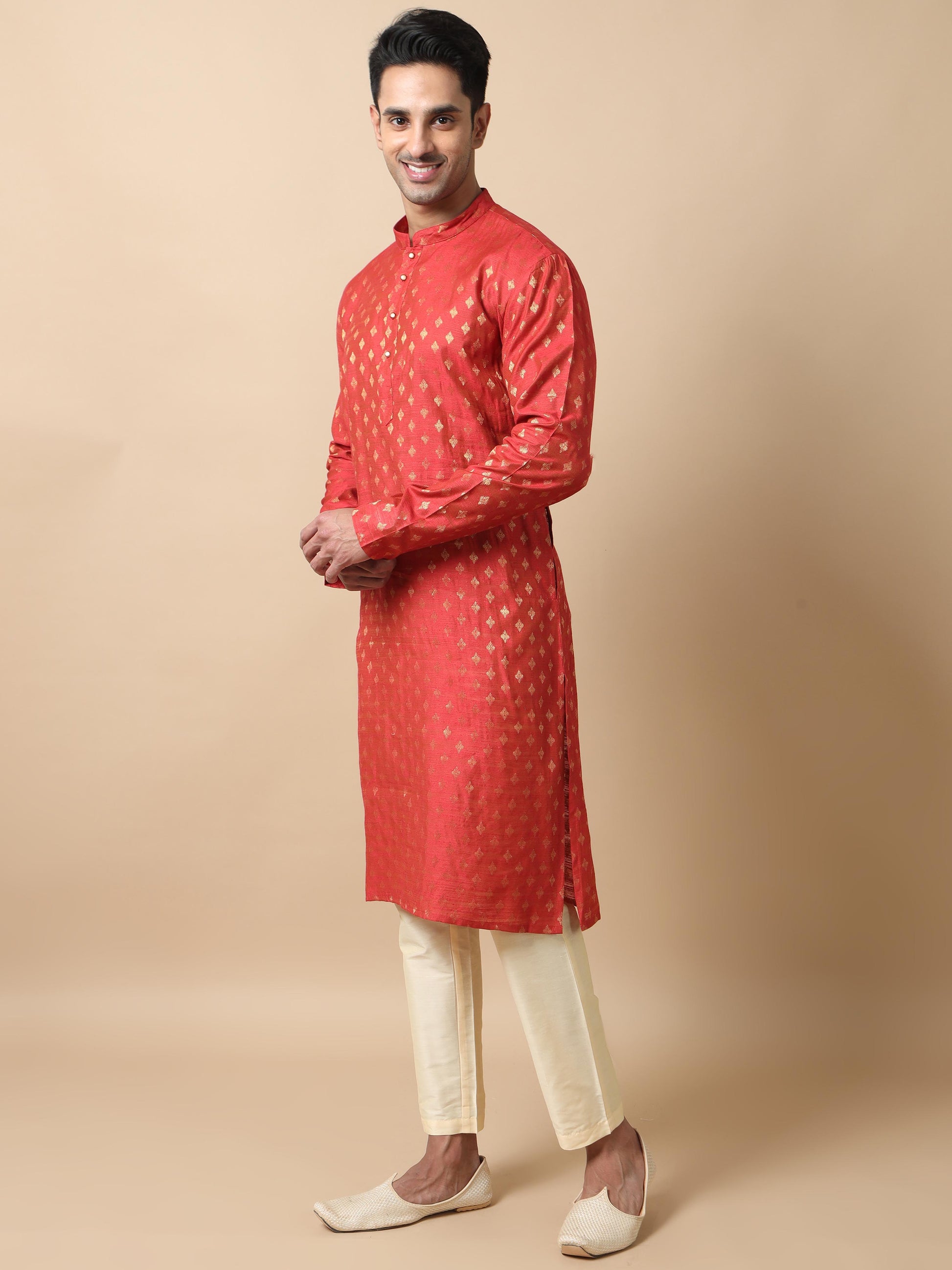 Red Banarasi mens long kurta designs