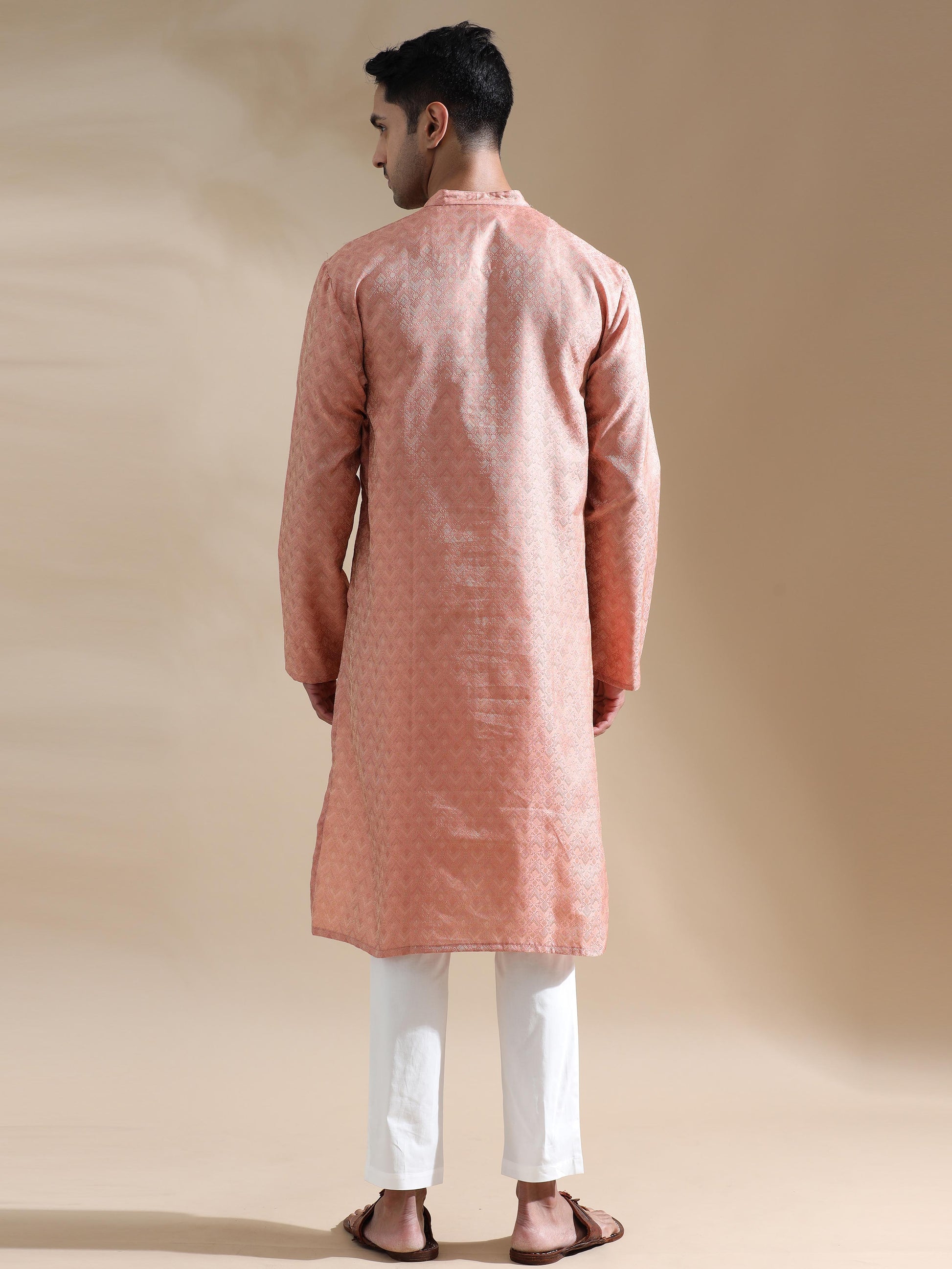 Peach Banarasi kurta long for men