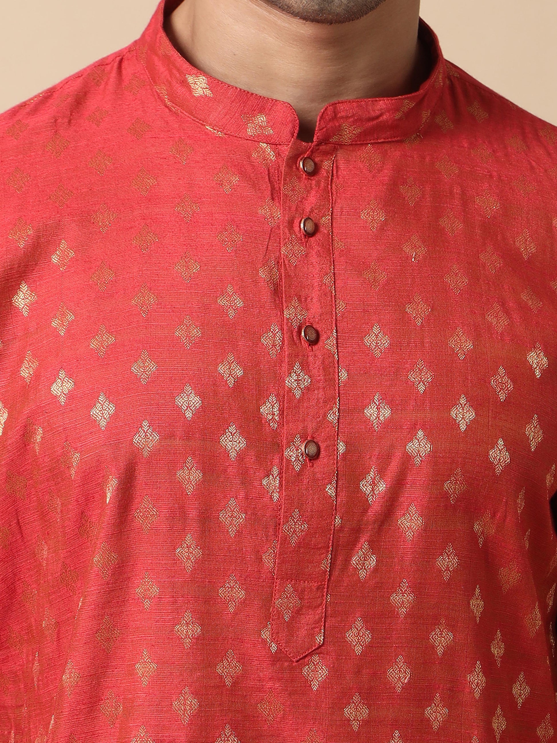 Red Banarasi mens long kurta designs