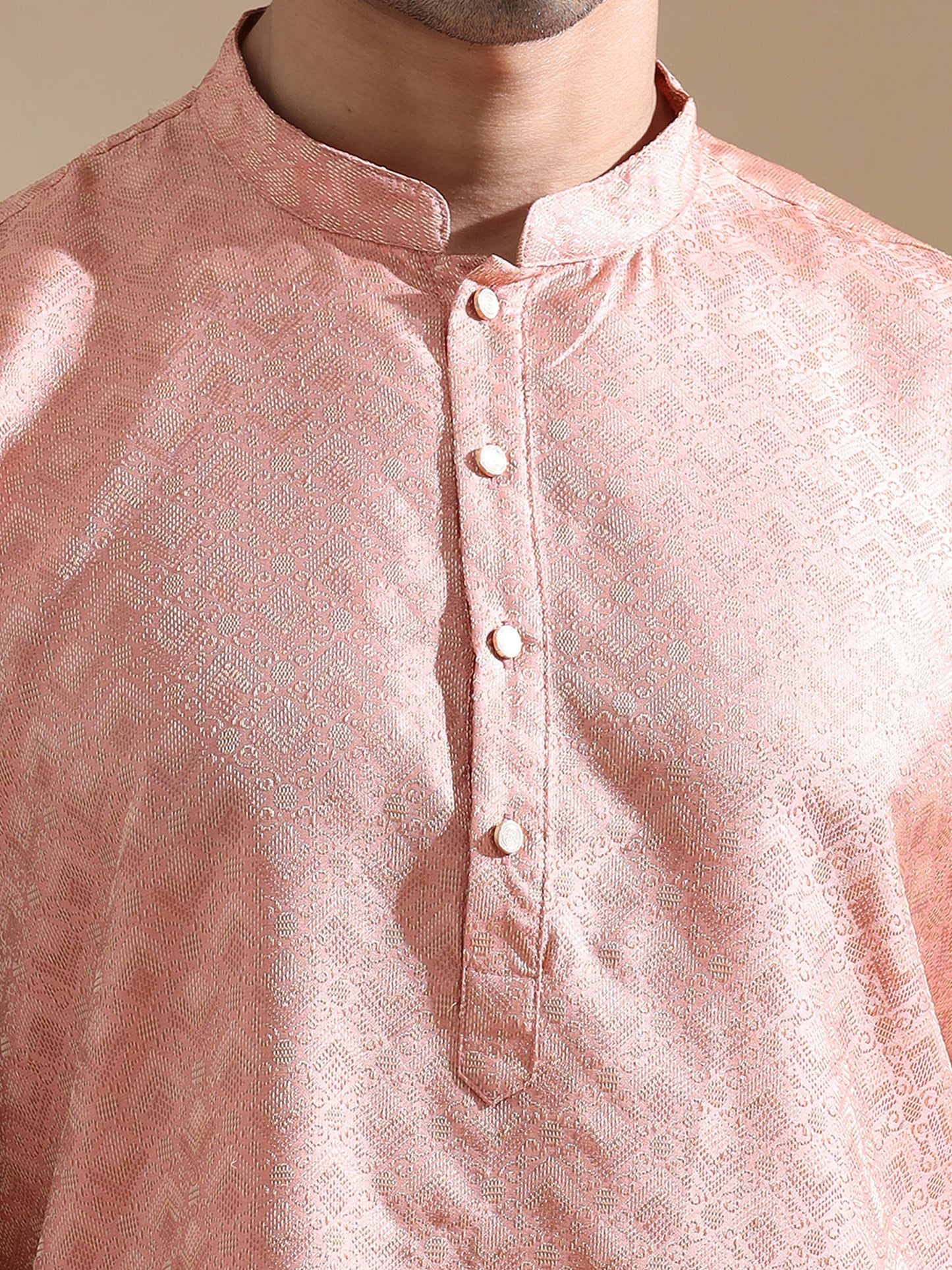 Peach Banarasi kurta long for men