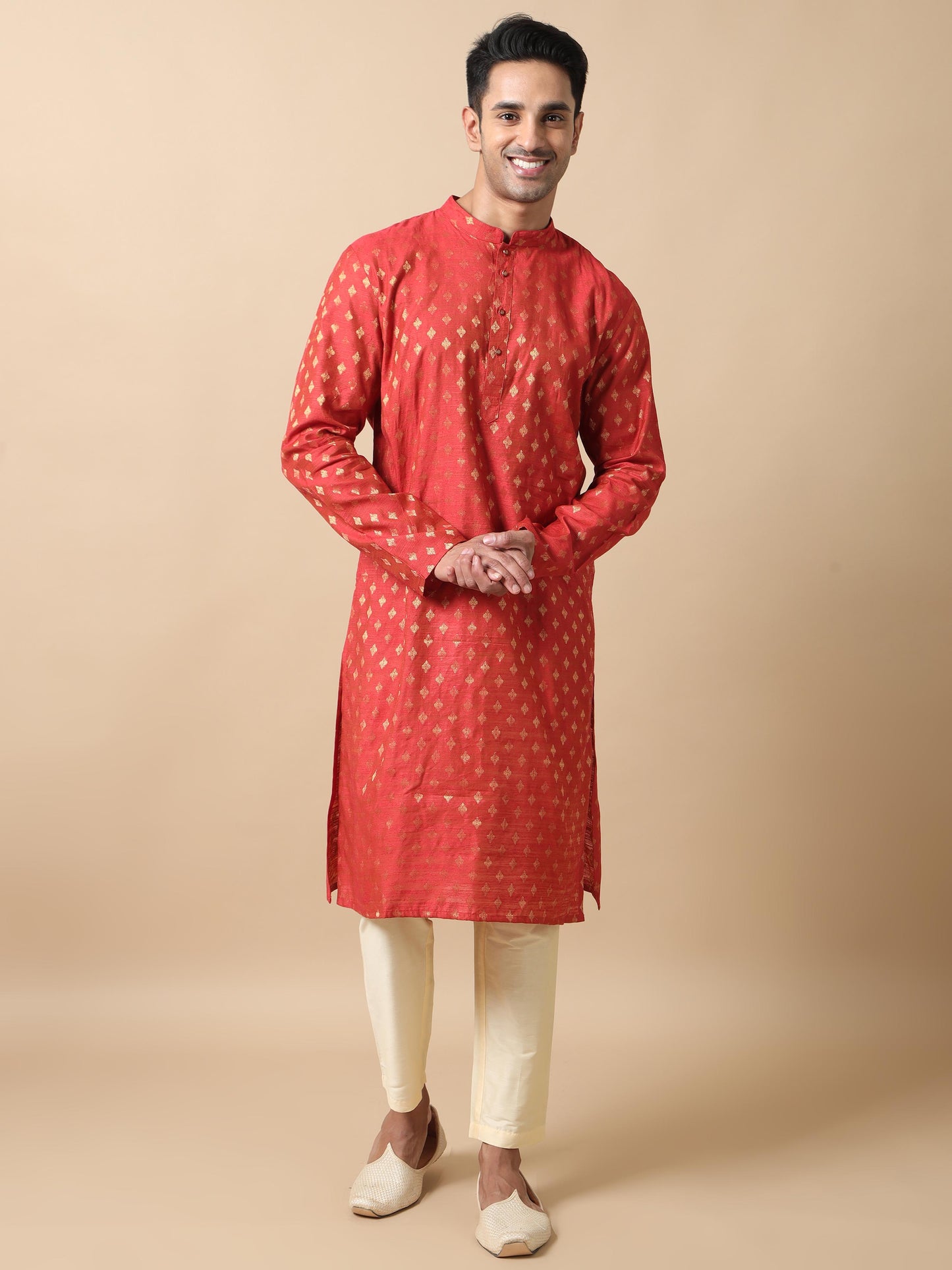 Red Banarasi mens long kurta designs