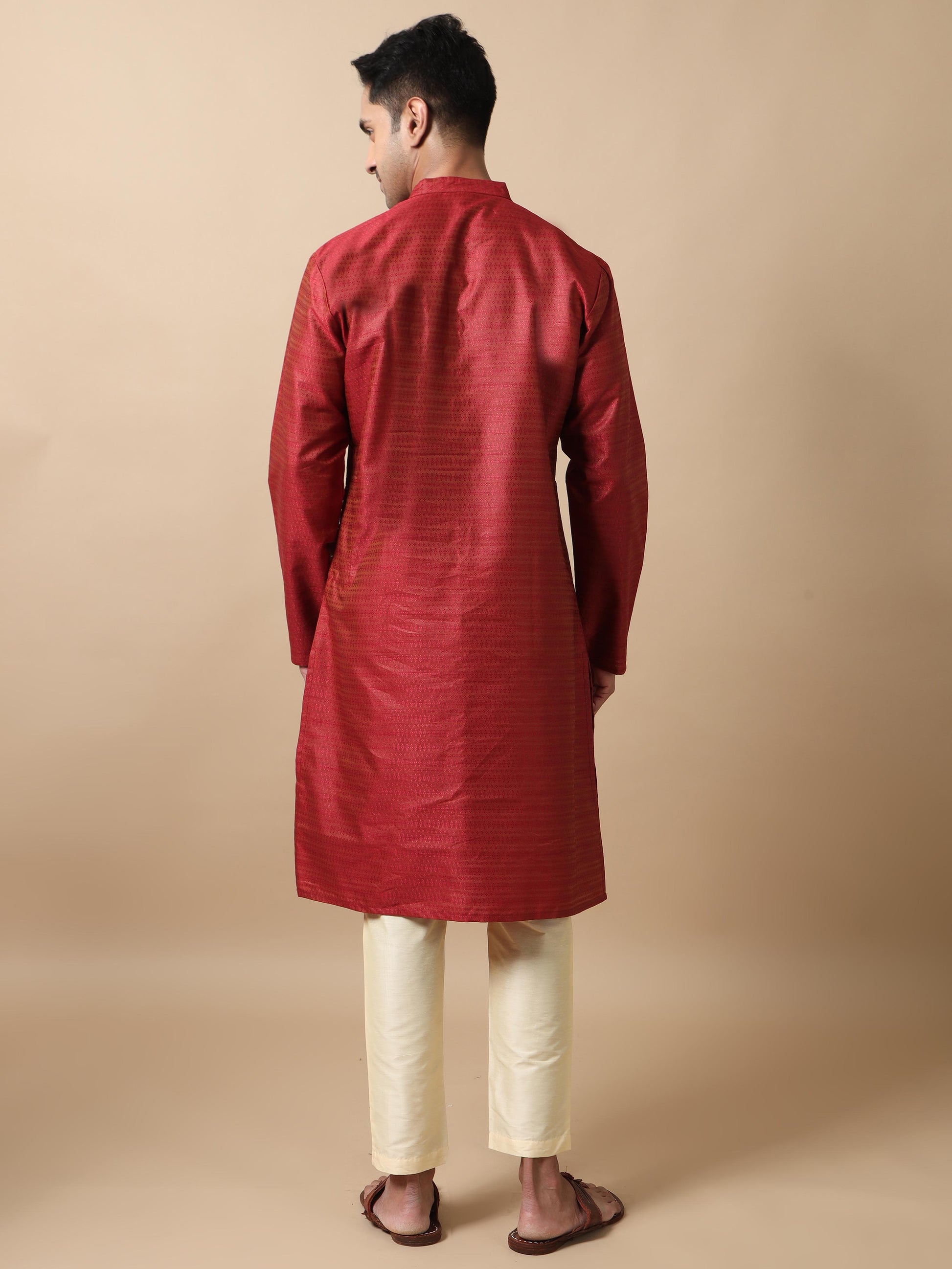 Maroon Banarasi Woven men's long kurtas 