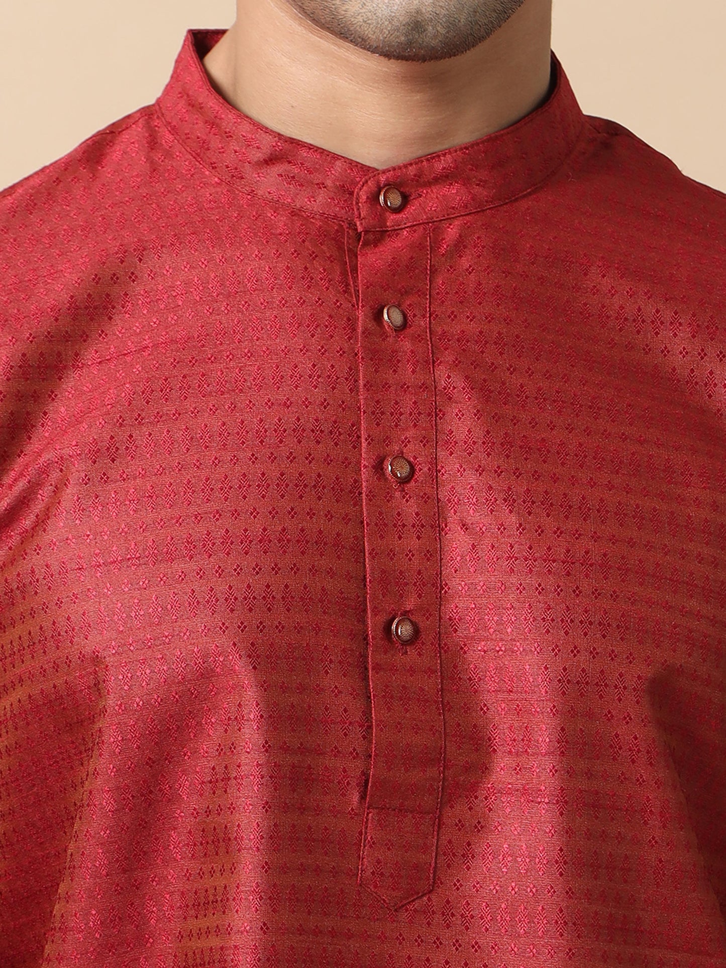 Maroon Banarasi Woven men's long kurtas 