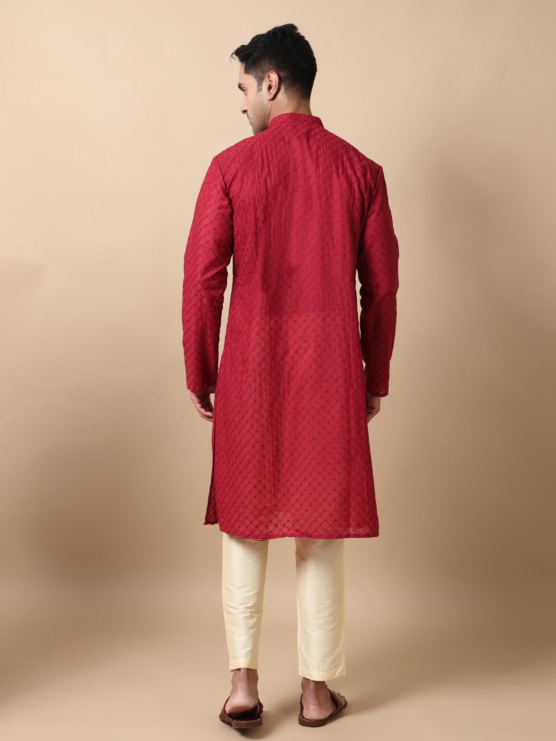 Maroon Chikankari long kurta designs for mens