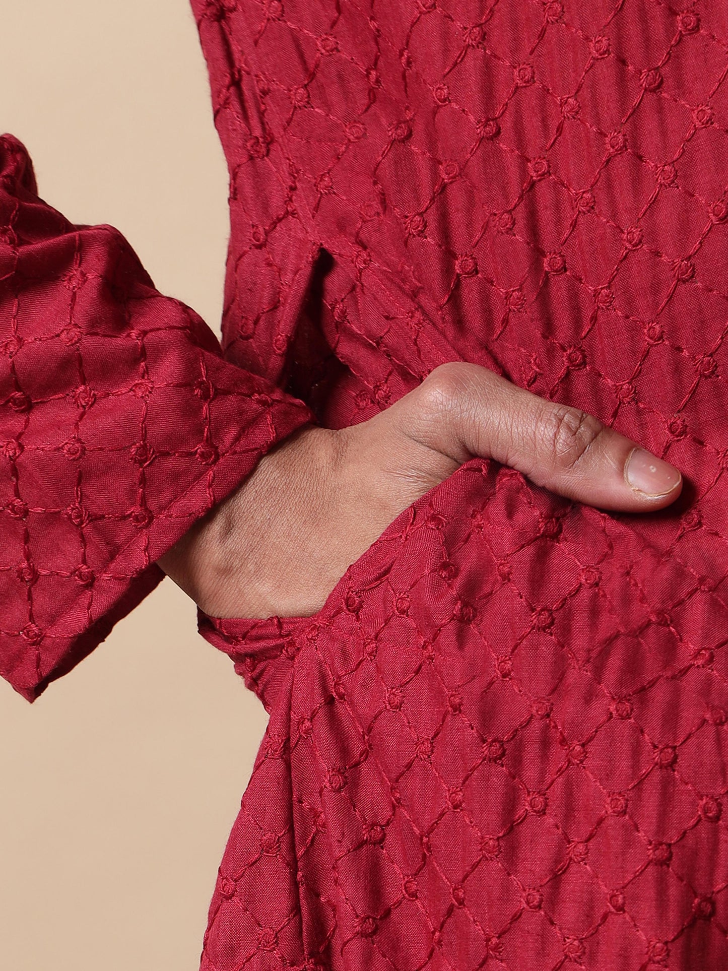 Maroon Chikankari long kurta designs for mens