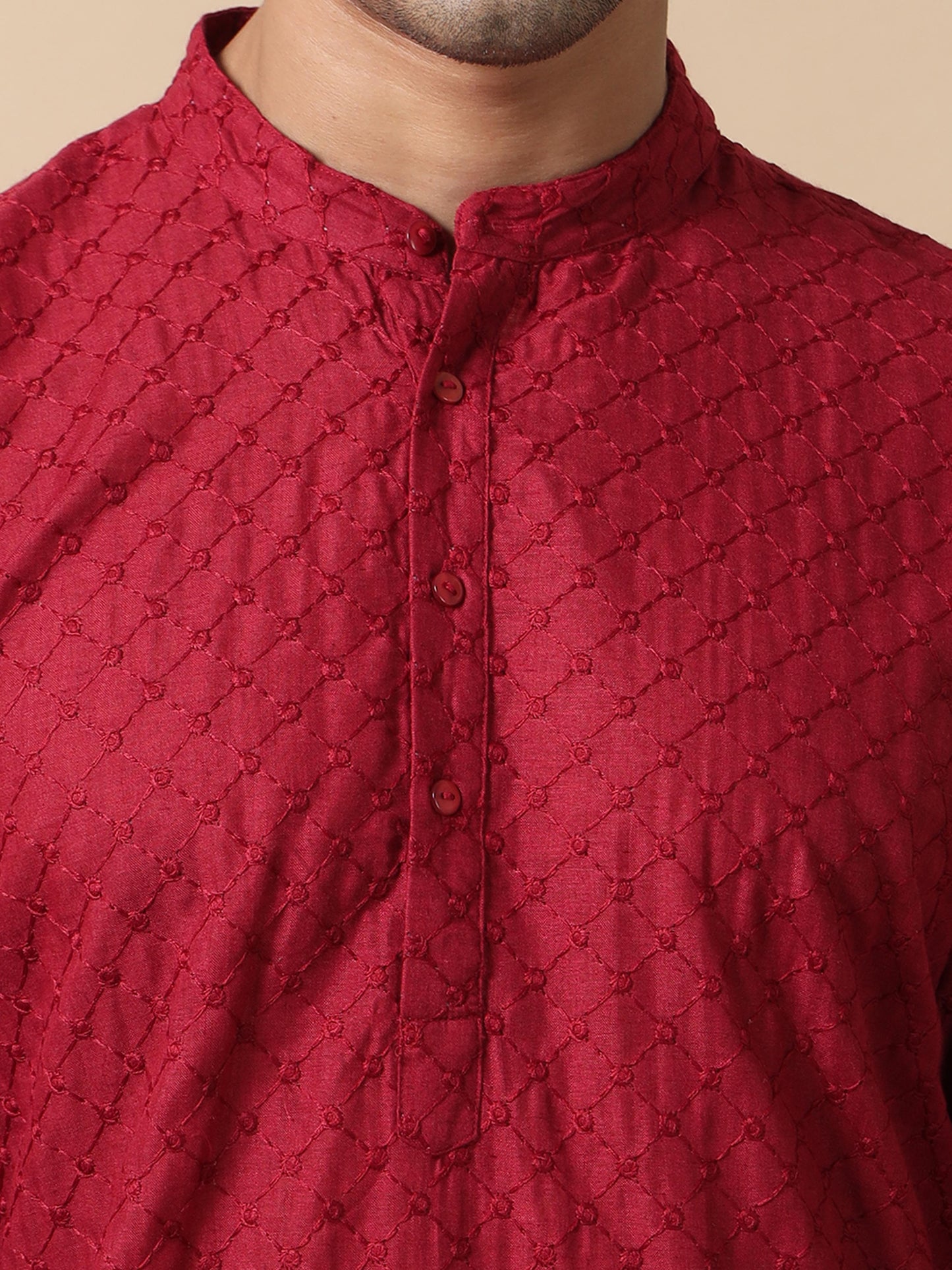 Maroon Chikankari long kurta designs for mens