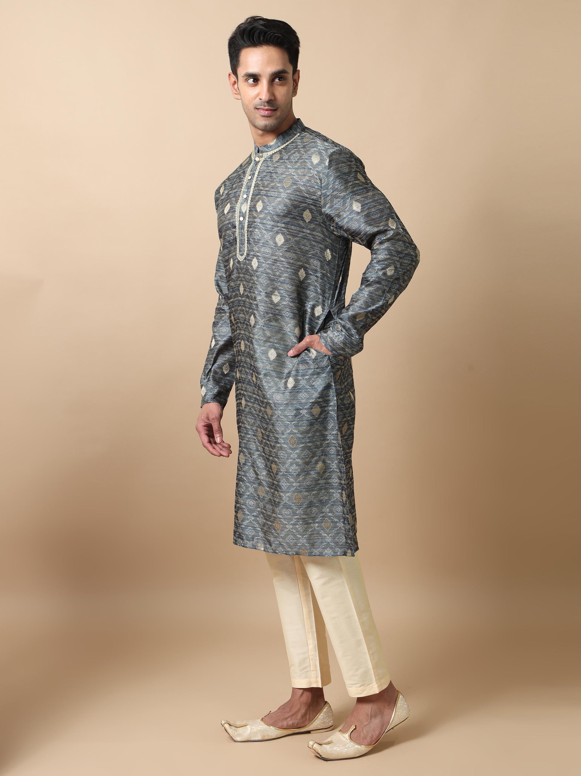 Moon Grey banarasi kurta for man