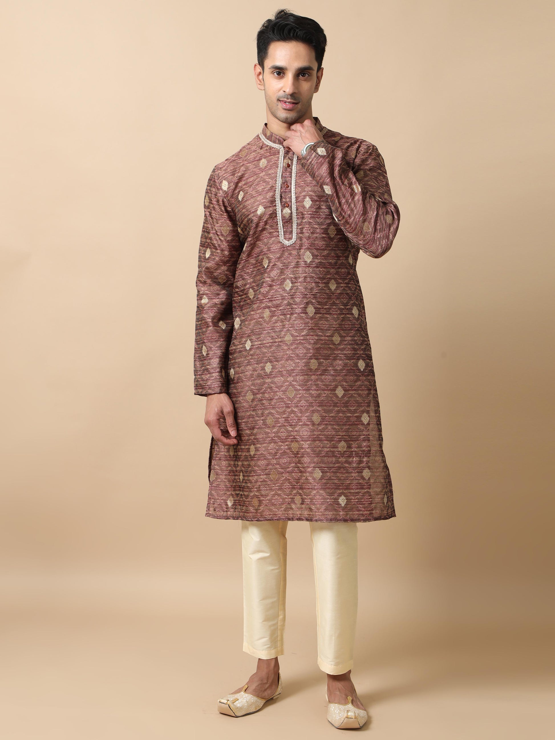 Brick Red banarasi kurta for men