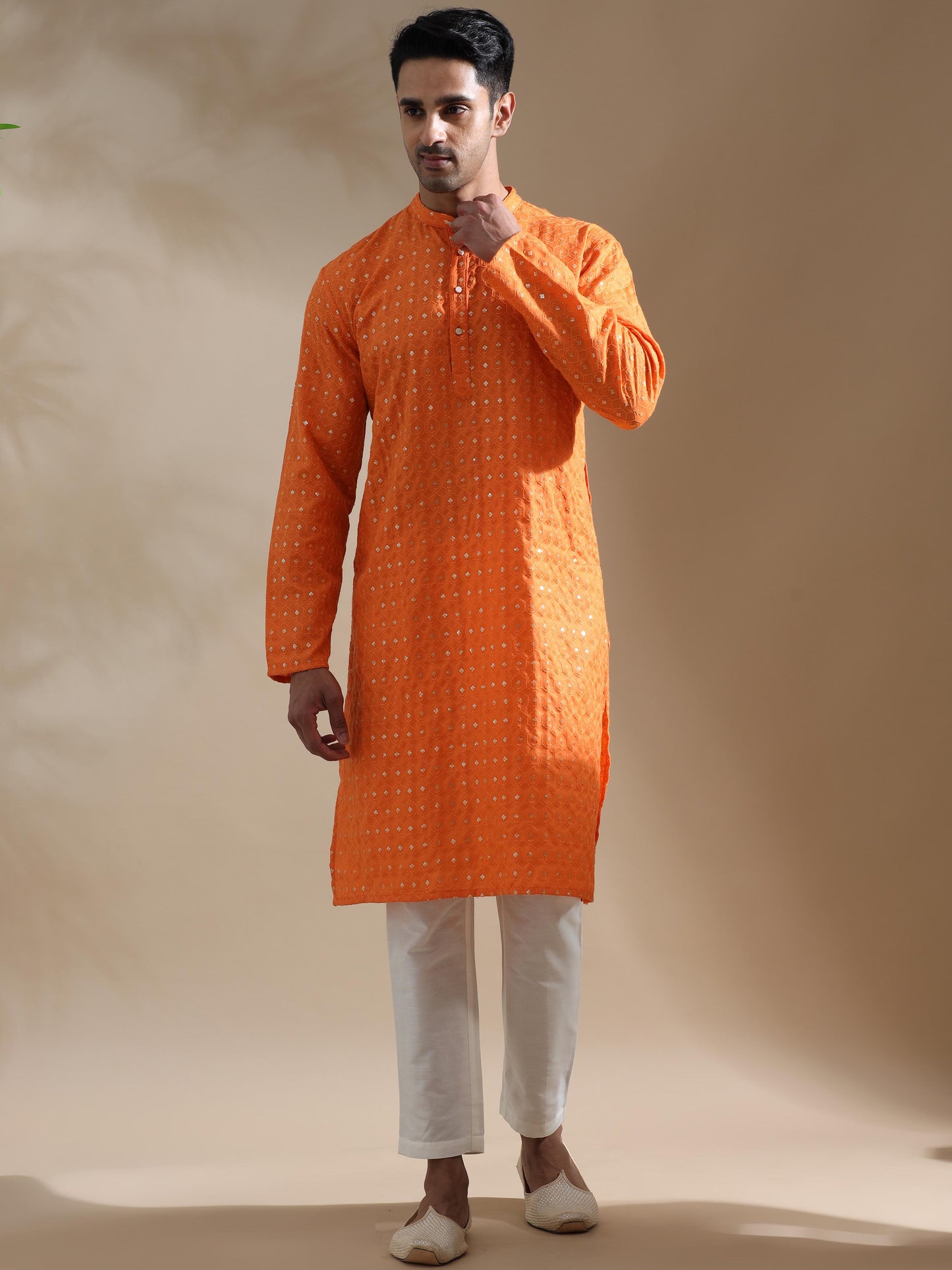 Sunset Orange full sleeve mens kurta