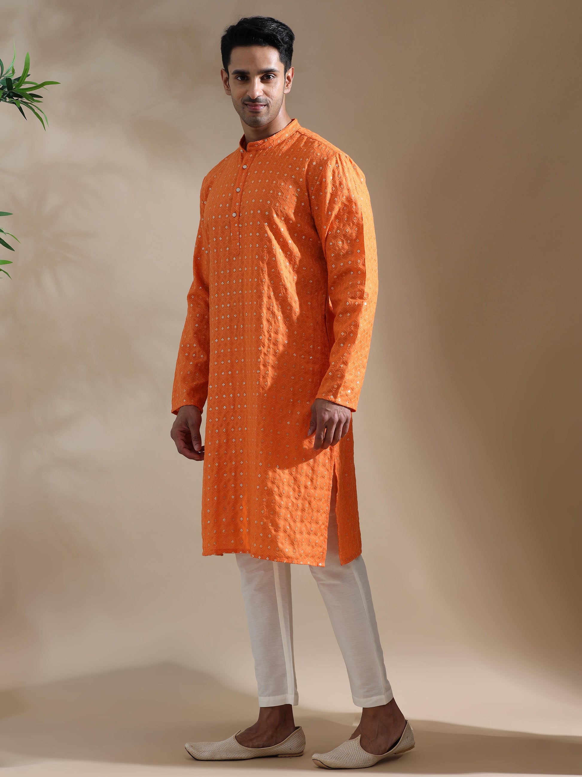 Sunset Orange full sleeve mens kurta