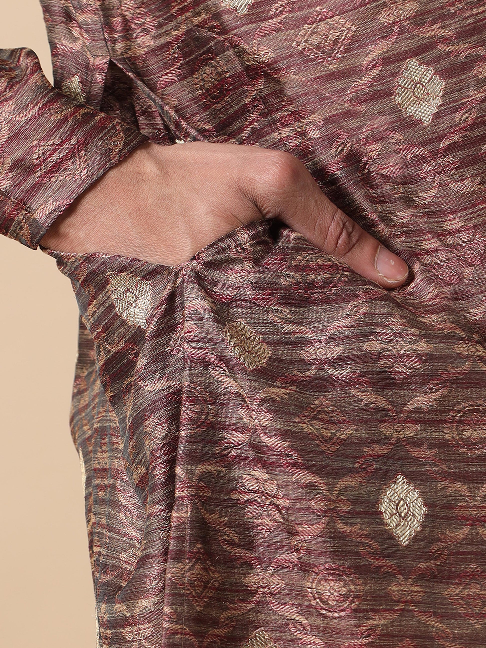 Brick Red banarasi kurta for men