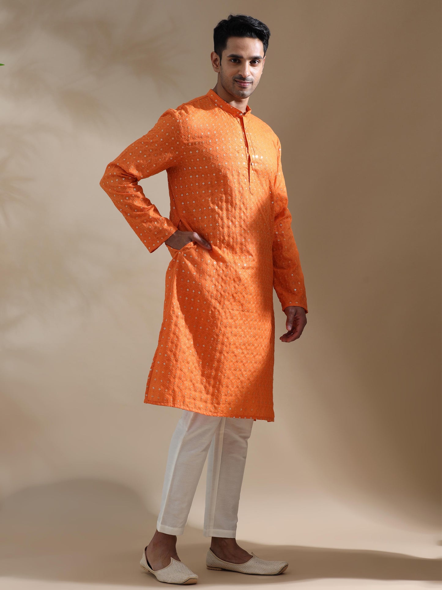 Sunset Orange full sleeve mens kurta