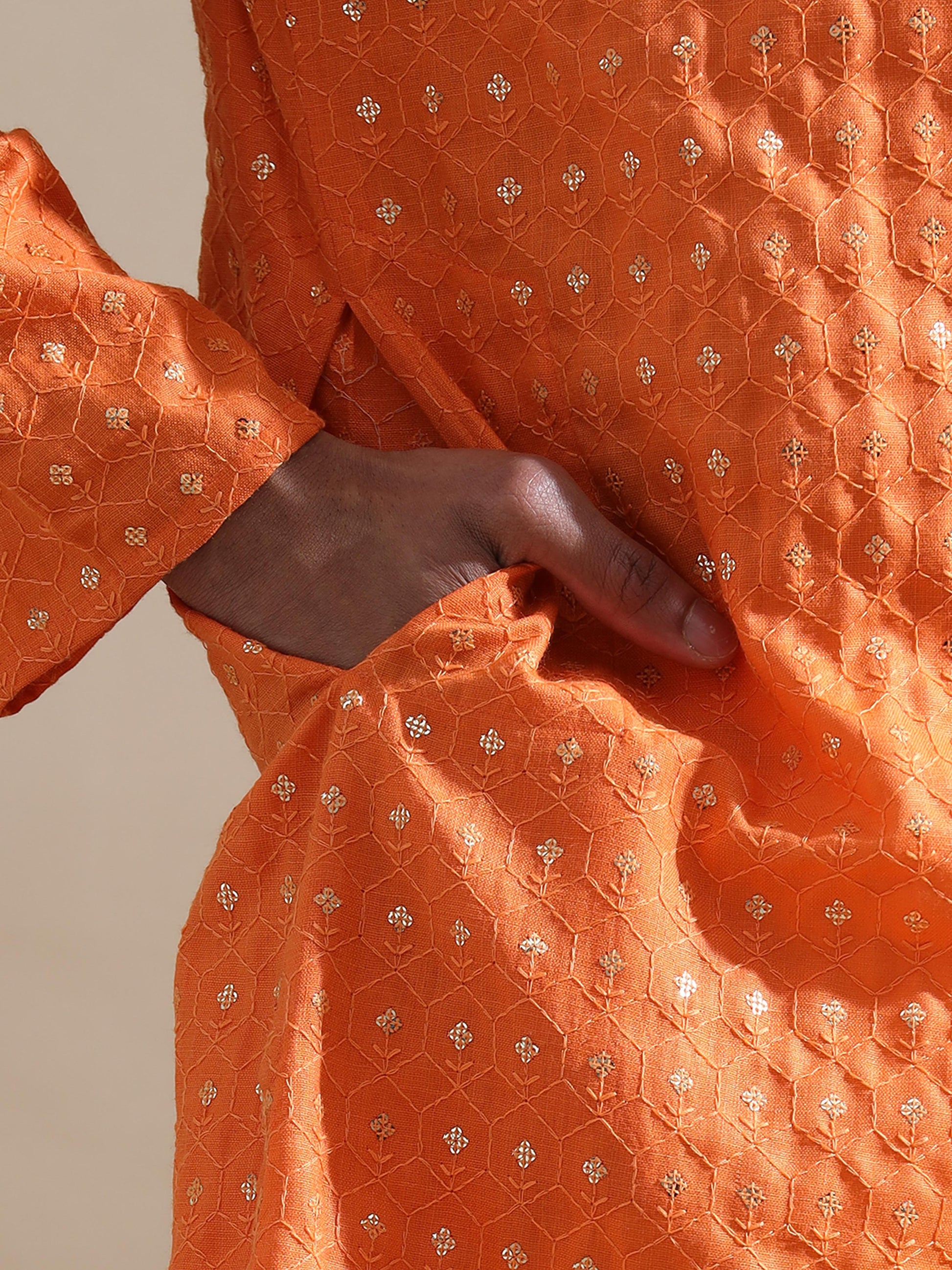 Sunset Orange full sleeve mens kurta