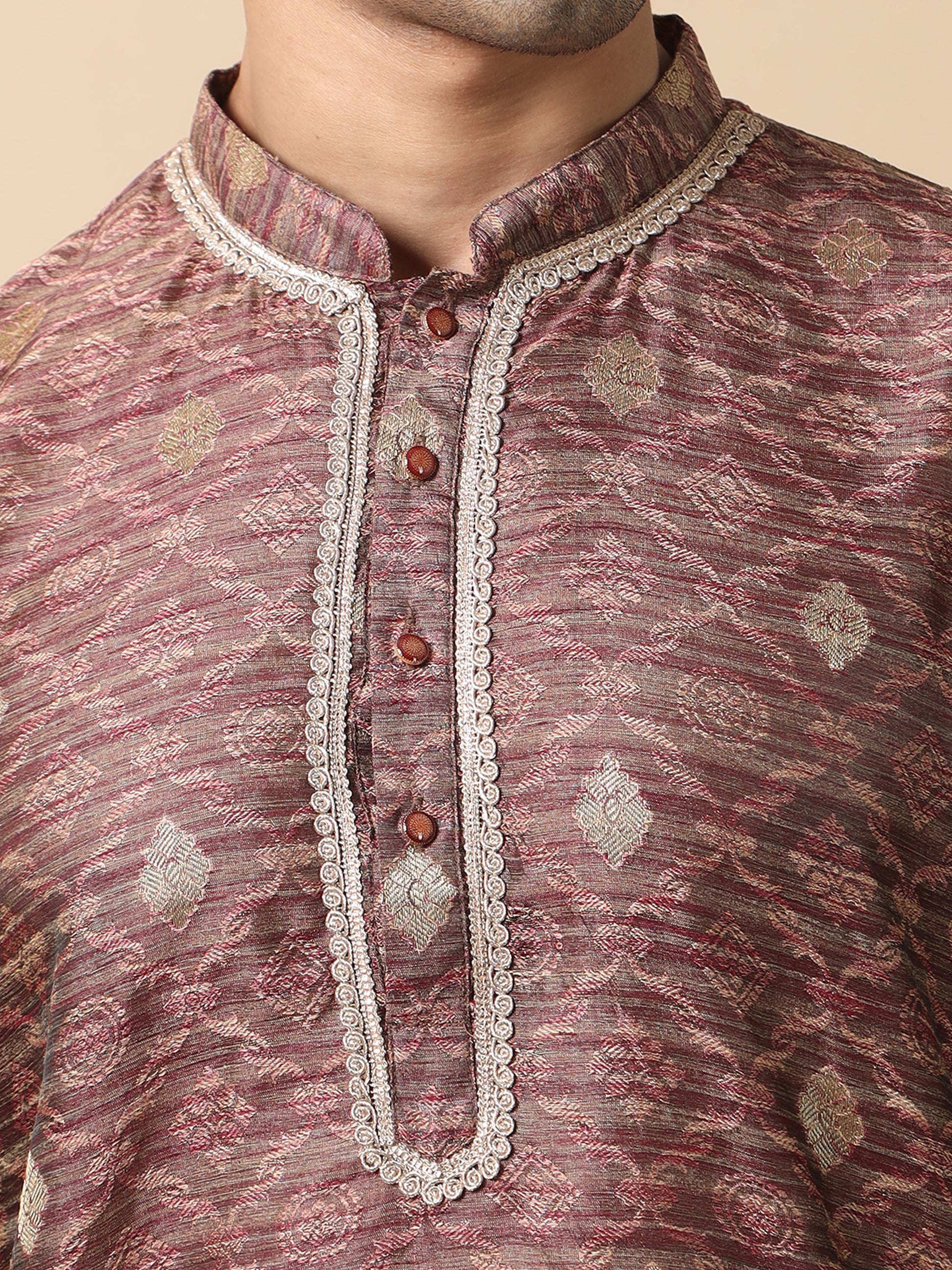 Brick Red banarasi kurta for men