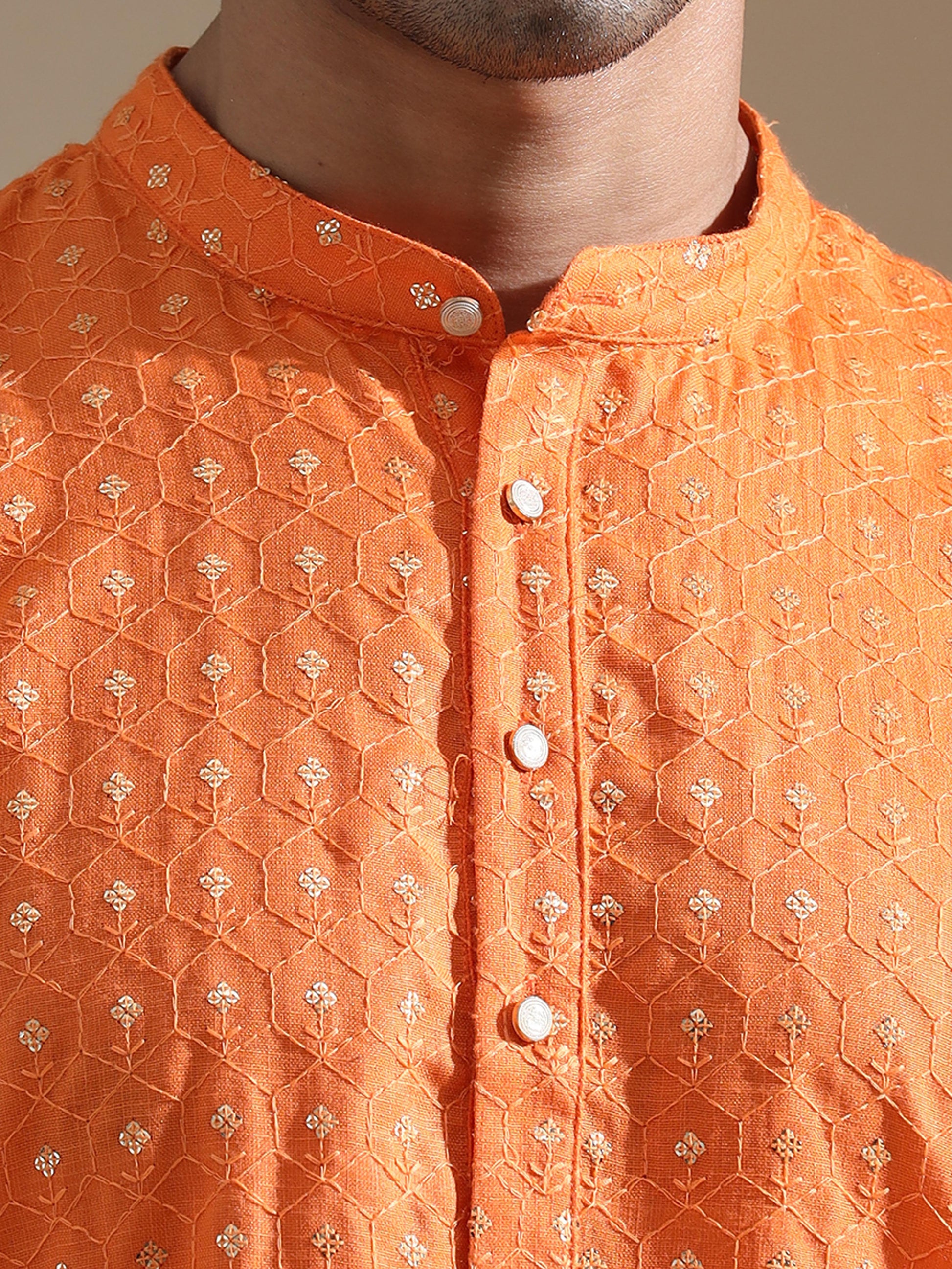 Sunset Orange full sleeve mens kurta