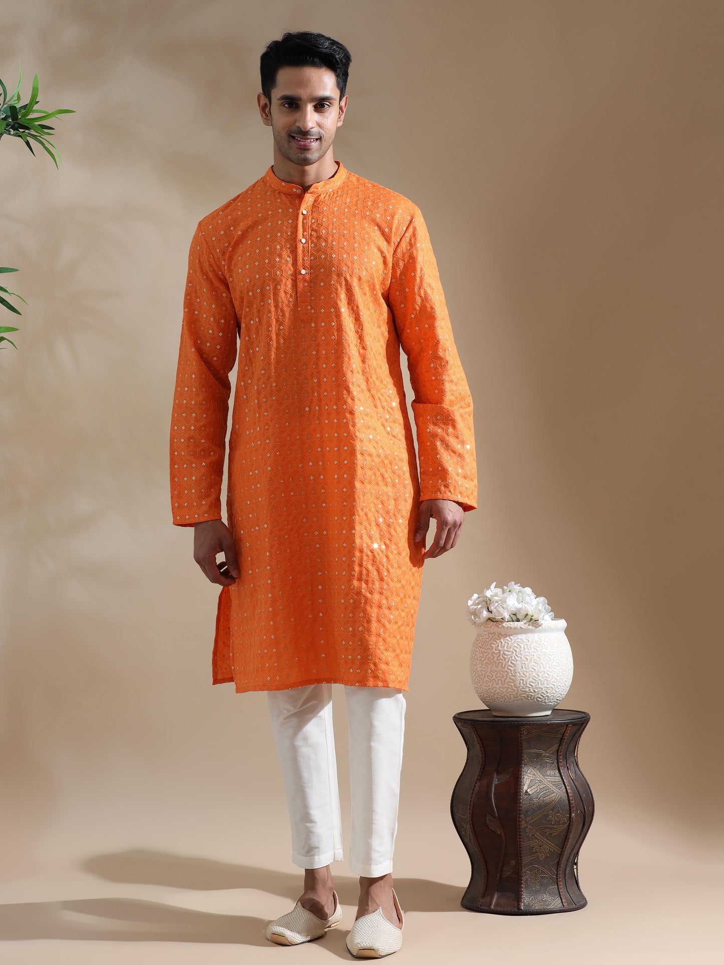 Sunset Orange full sleeve mens kurta