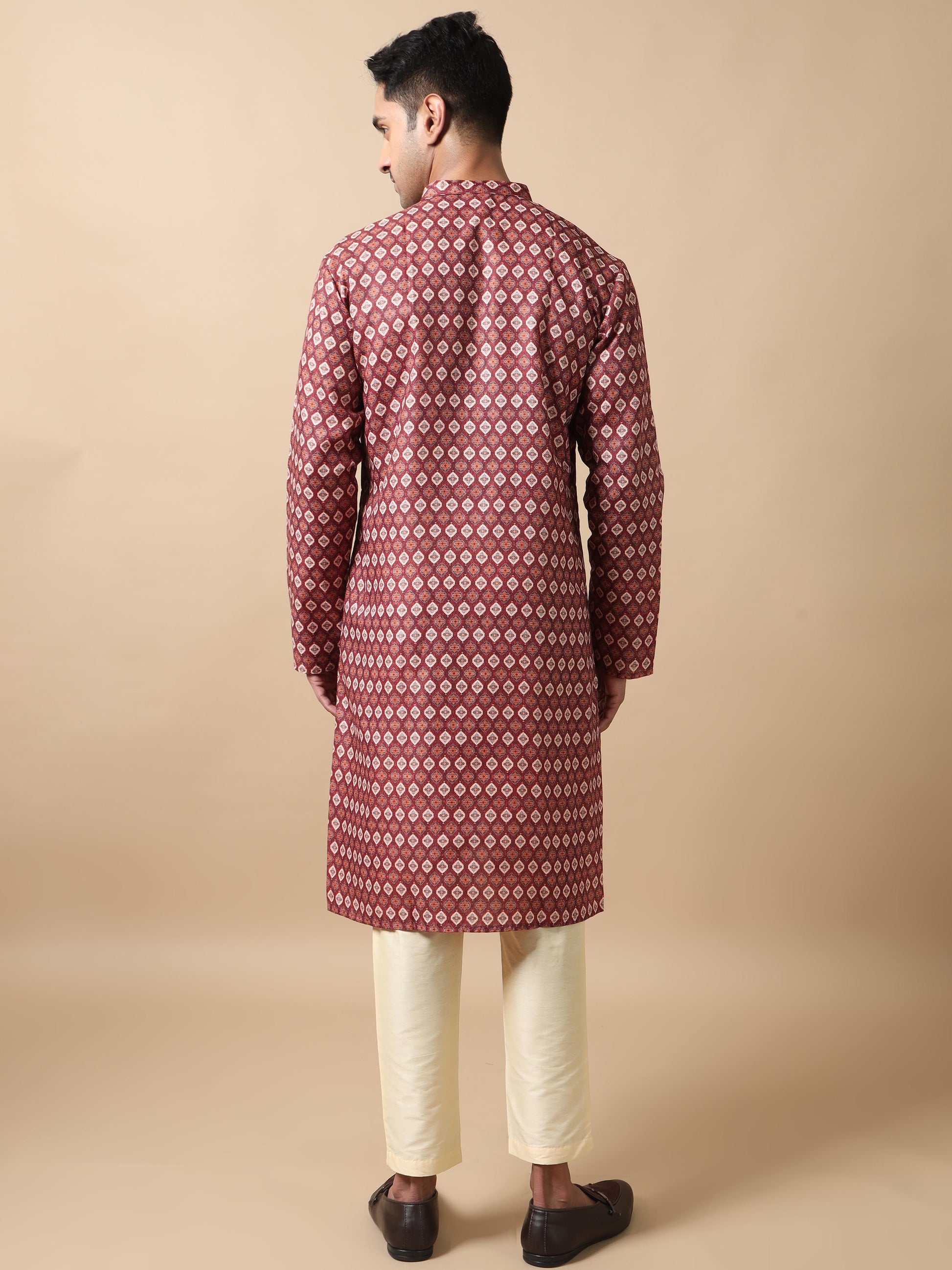 Maroon printed kurta for men