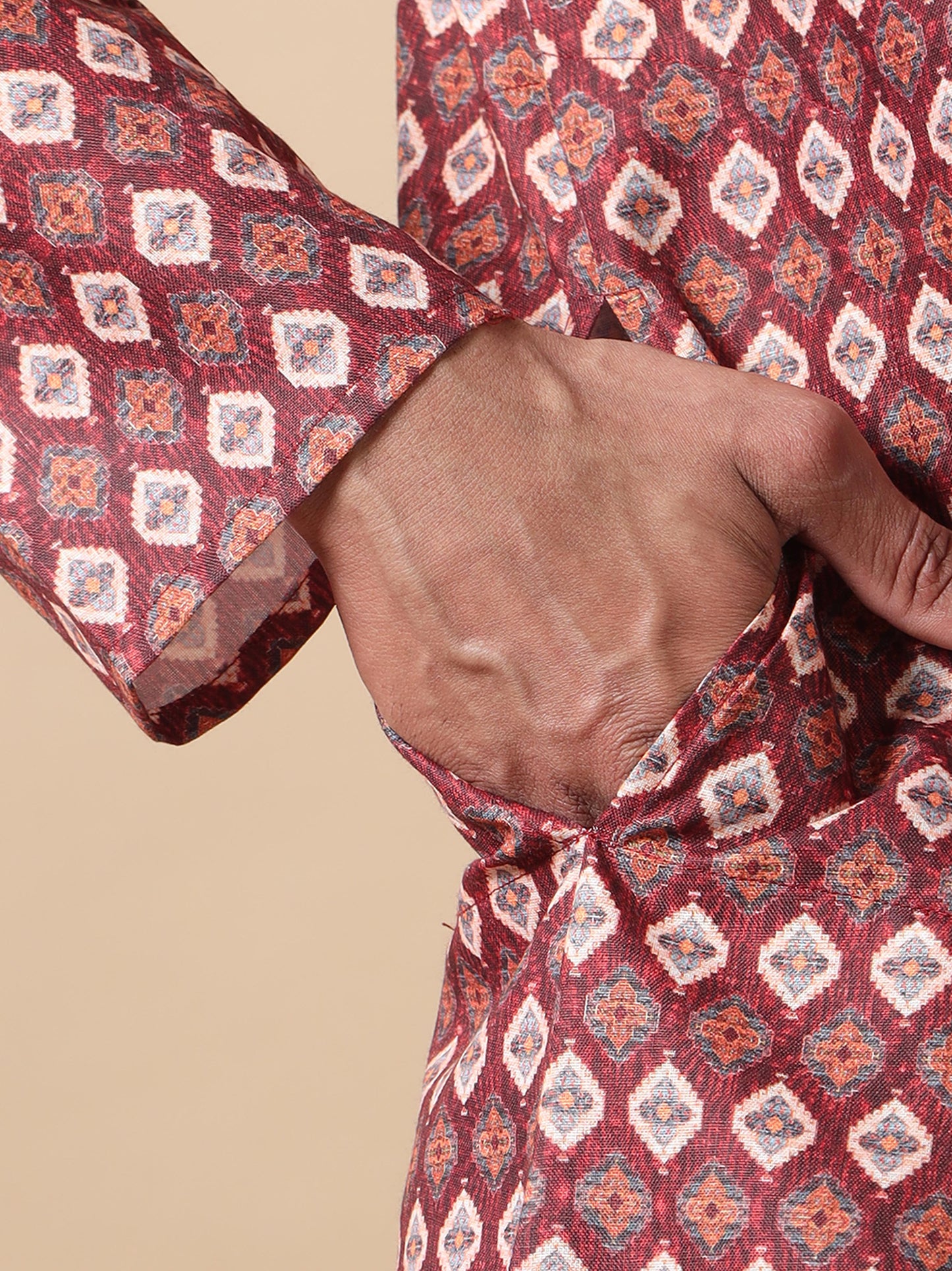 Maroon printed kurta for men