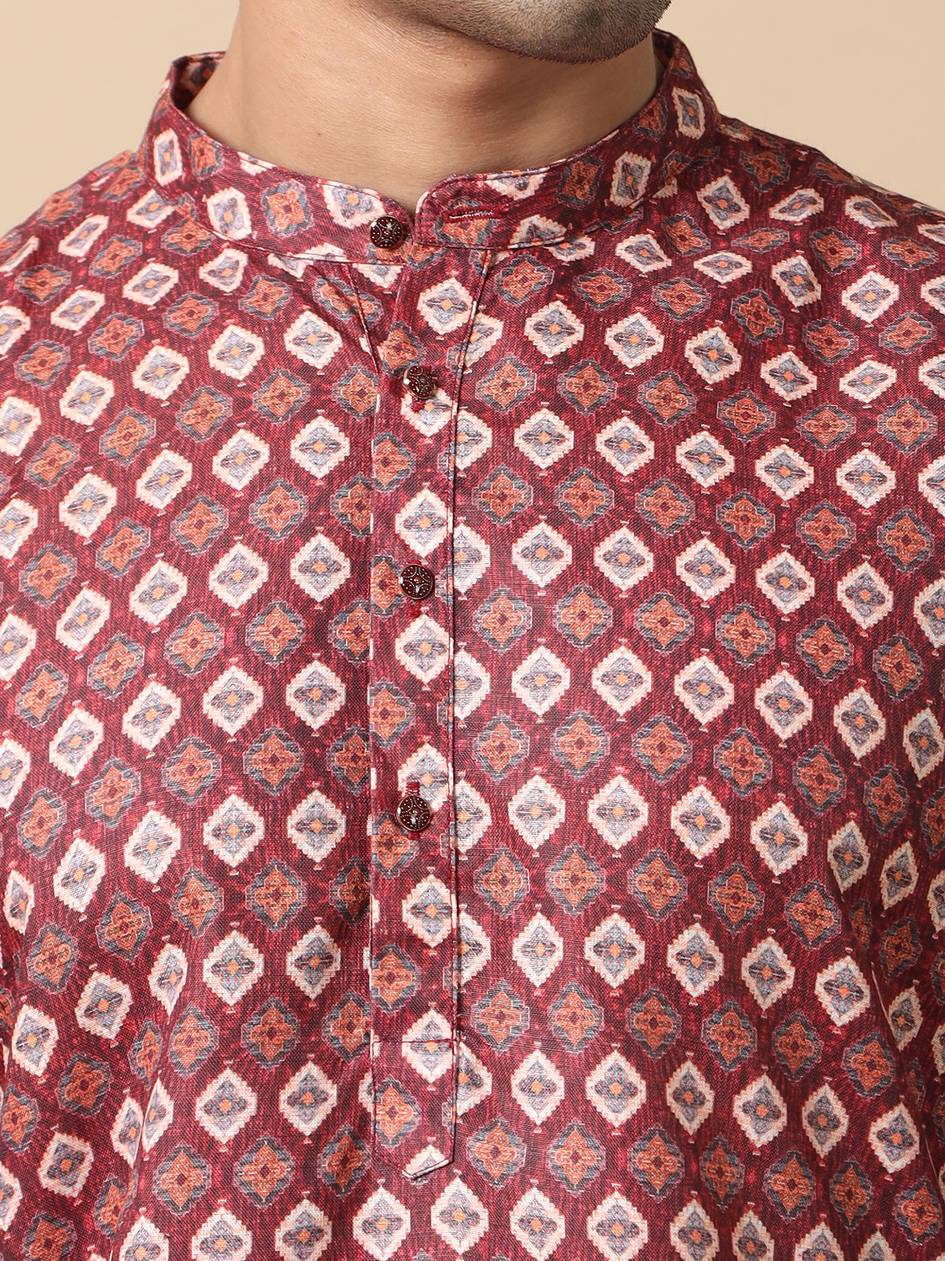 Maroon printed kurta for men