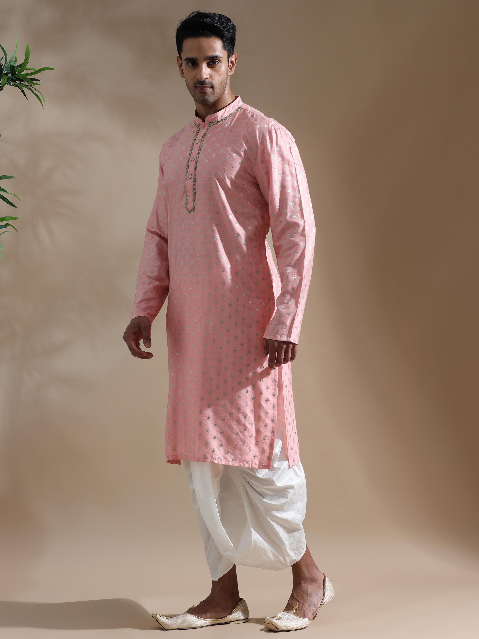 Dusty Rose mandarin collar kurta for men