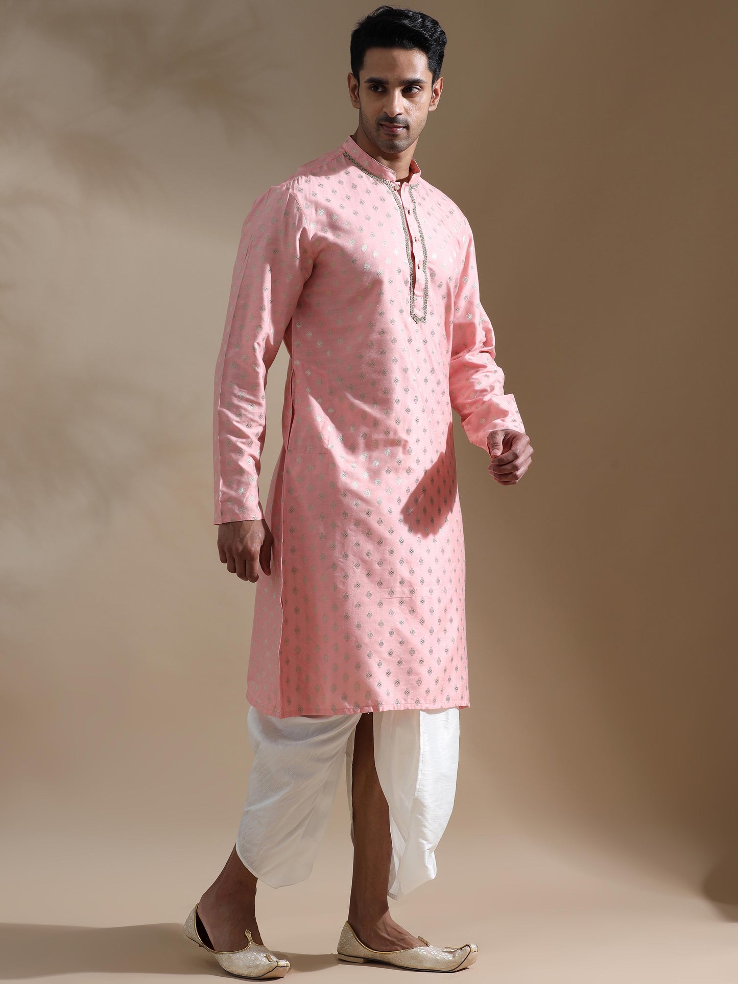 Dusty Rose mandarin collar kurta for men