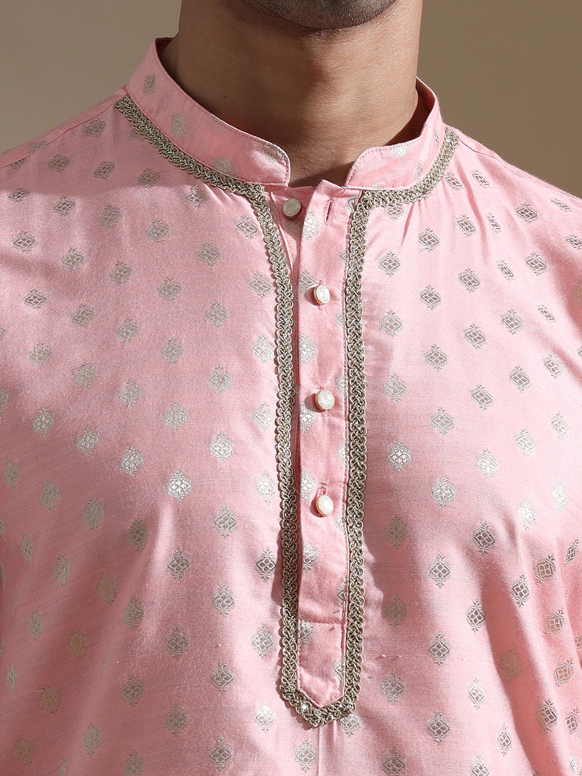 Dusty Rose mandarin collar kurta for men