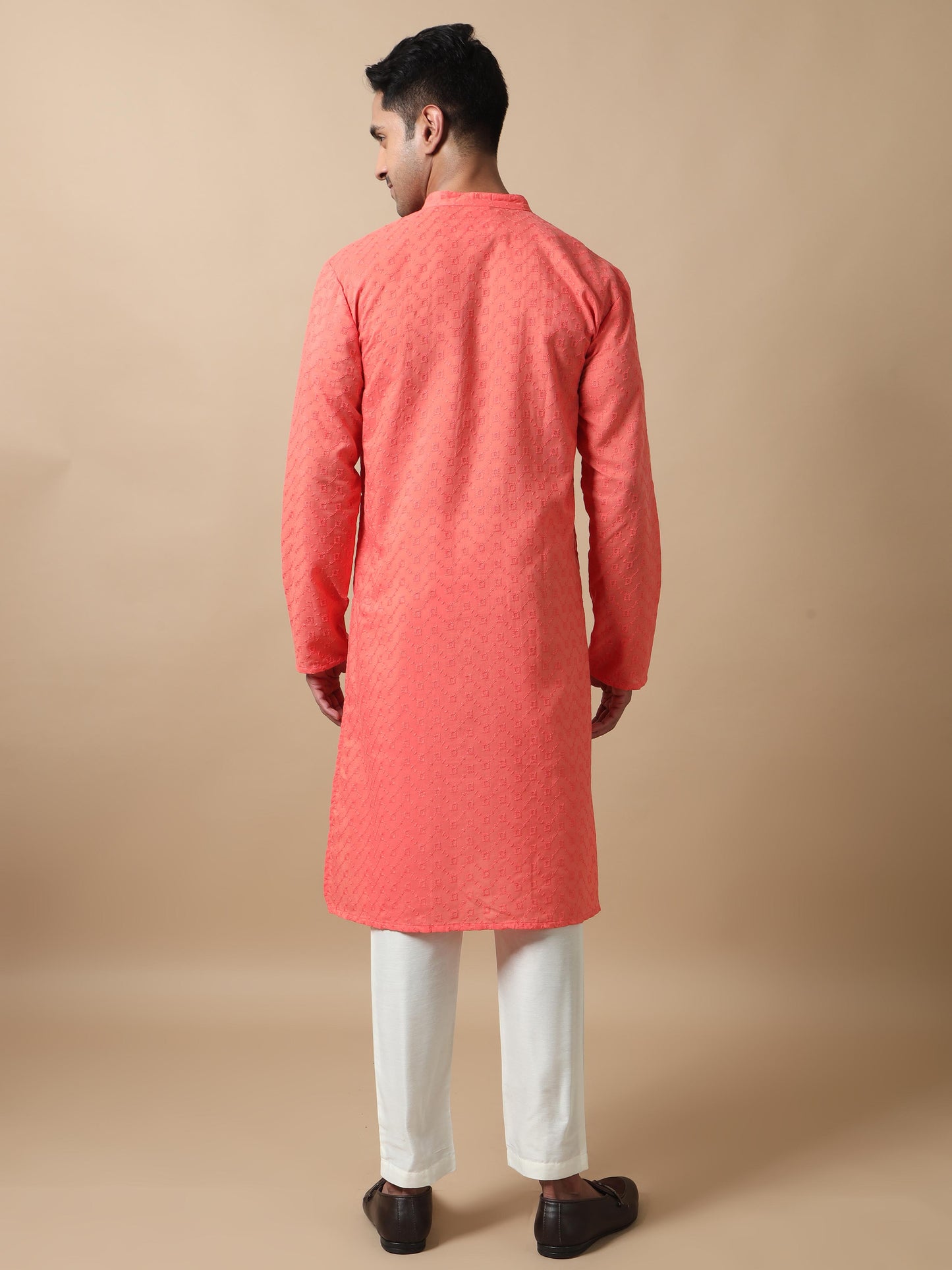 Coral Peach men's long kurtas online shopping