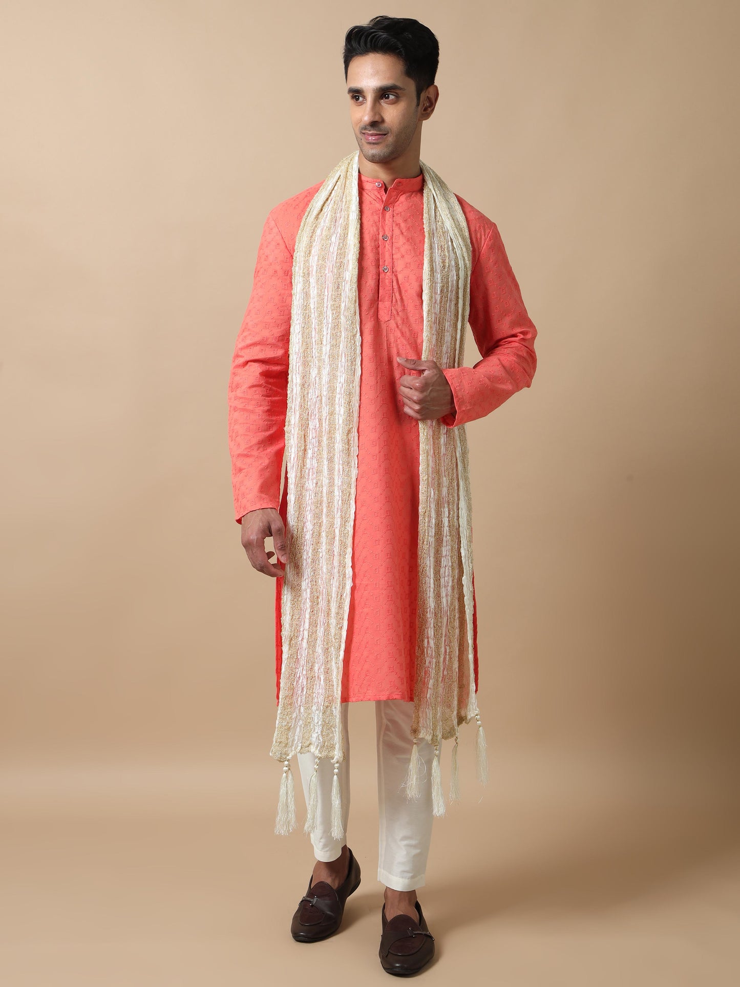 Coral Peach men's long kurtas online shopping