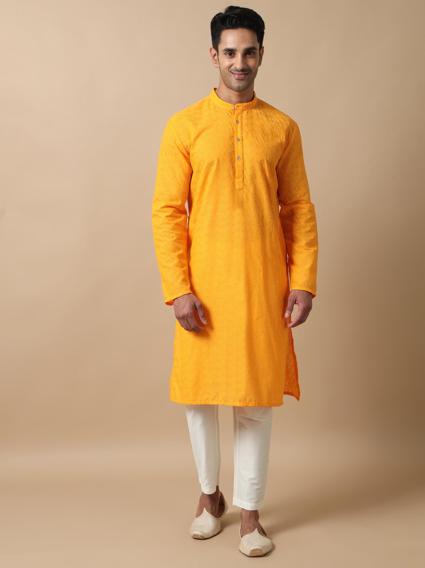 Sunshine Yellow chikankari long kurta