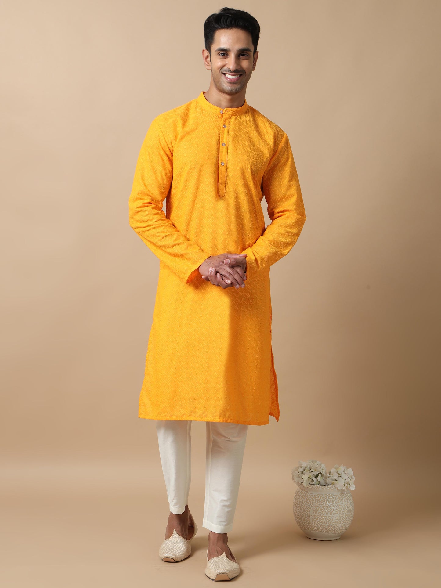 Sunshine Yellow chikankari long kurta