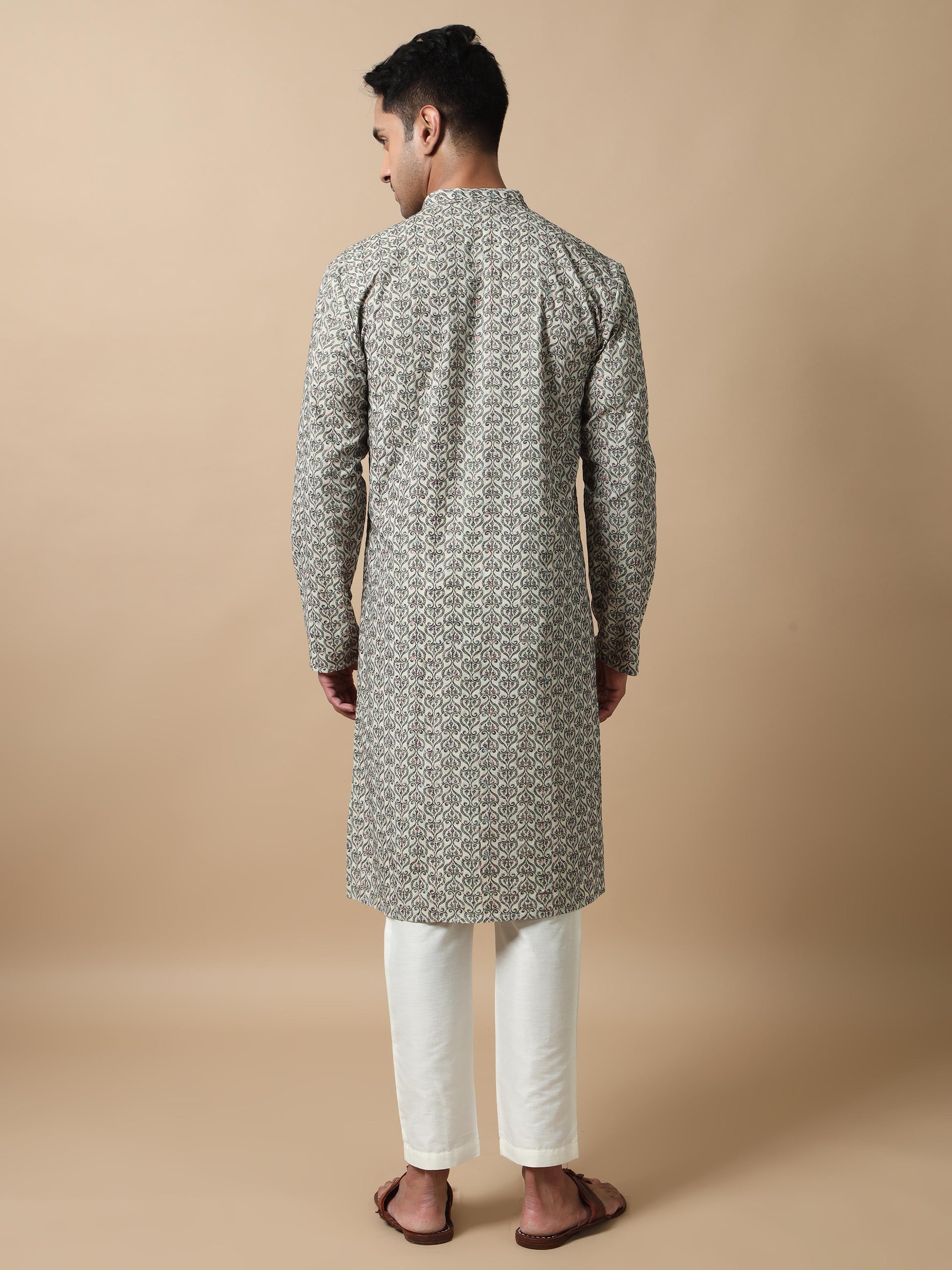 Green Embroidered kurta long for men