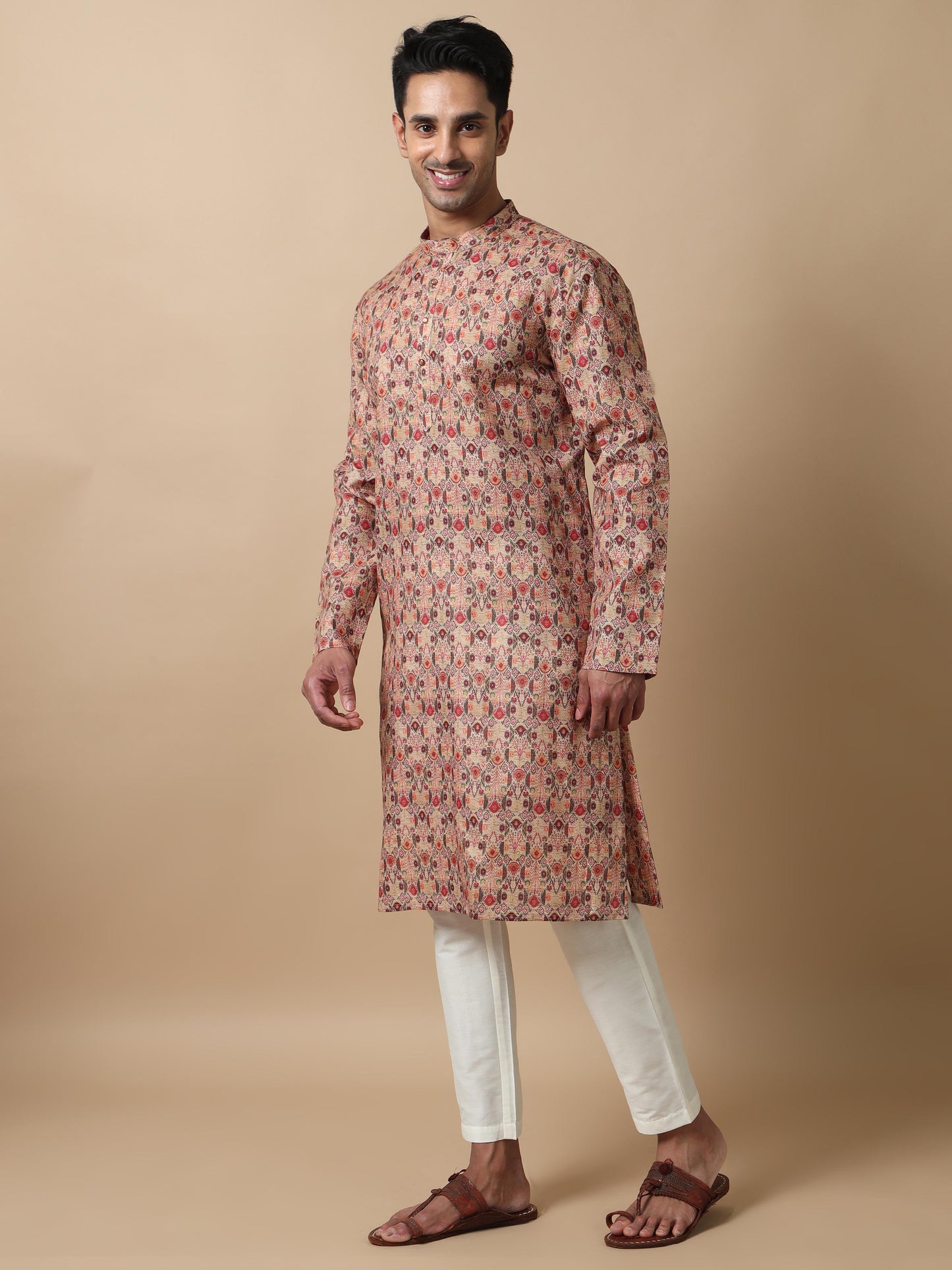 Printed Multicoloured long kurta for men