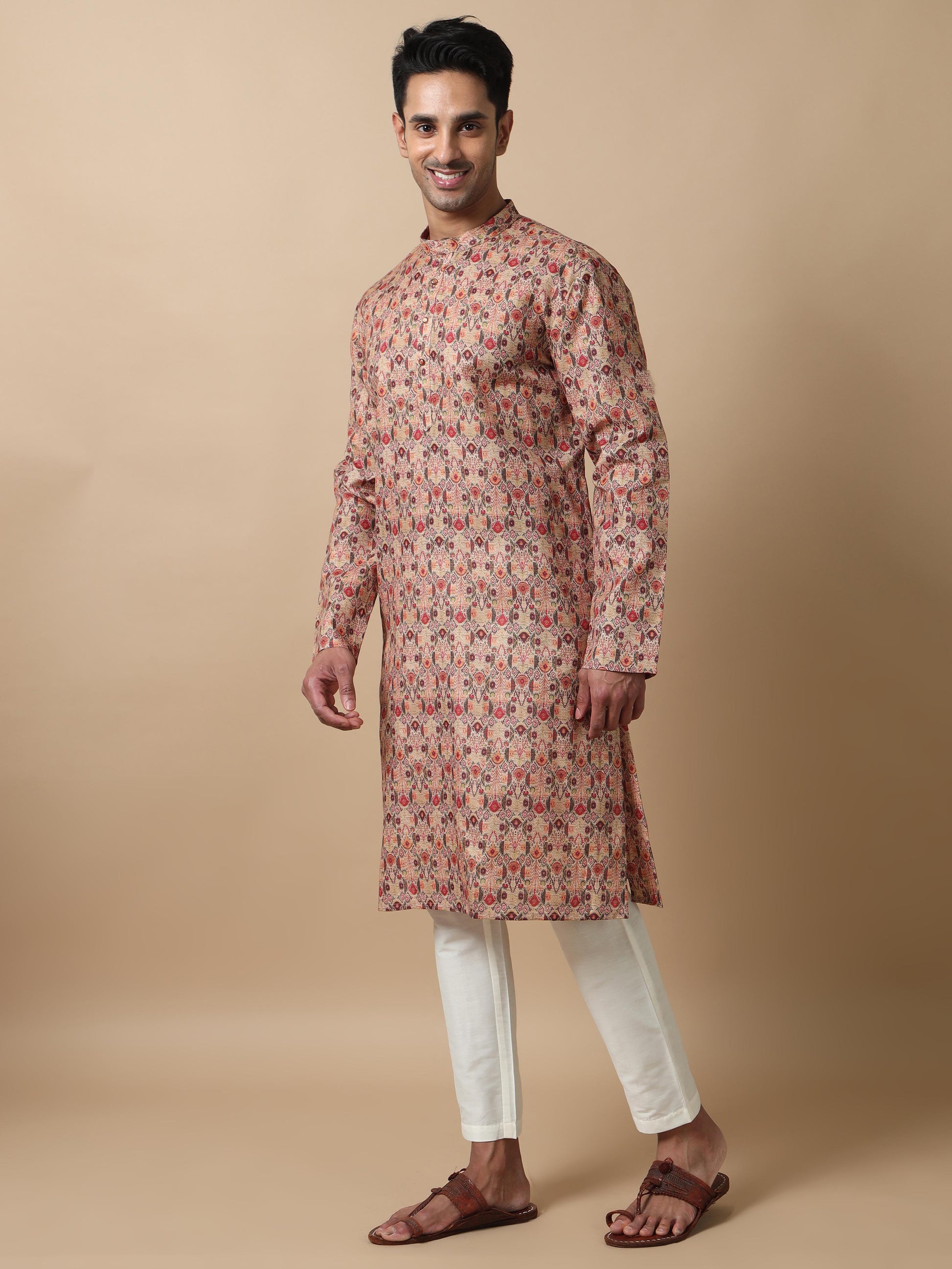 Printed Multicoloured long kurta for men