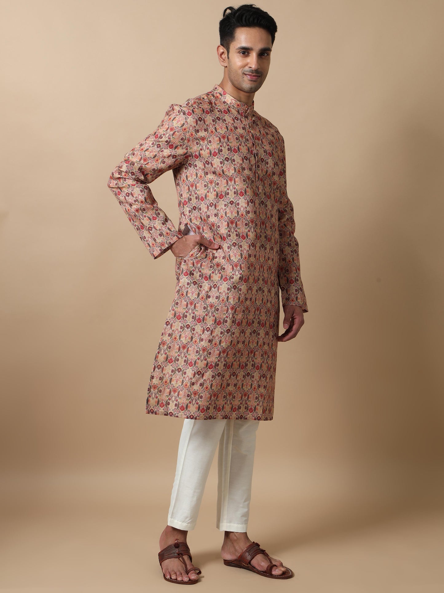 Printed Multicoloured long kurta for men