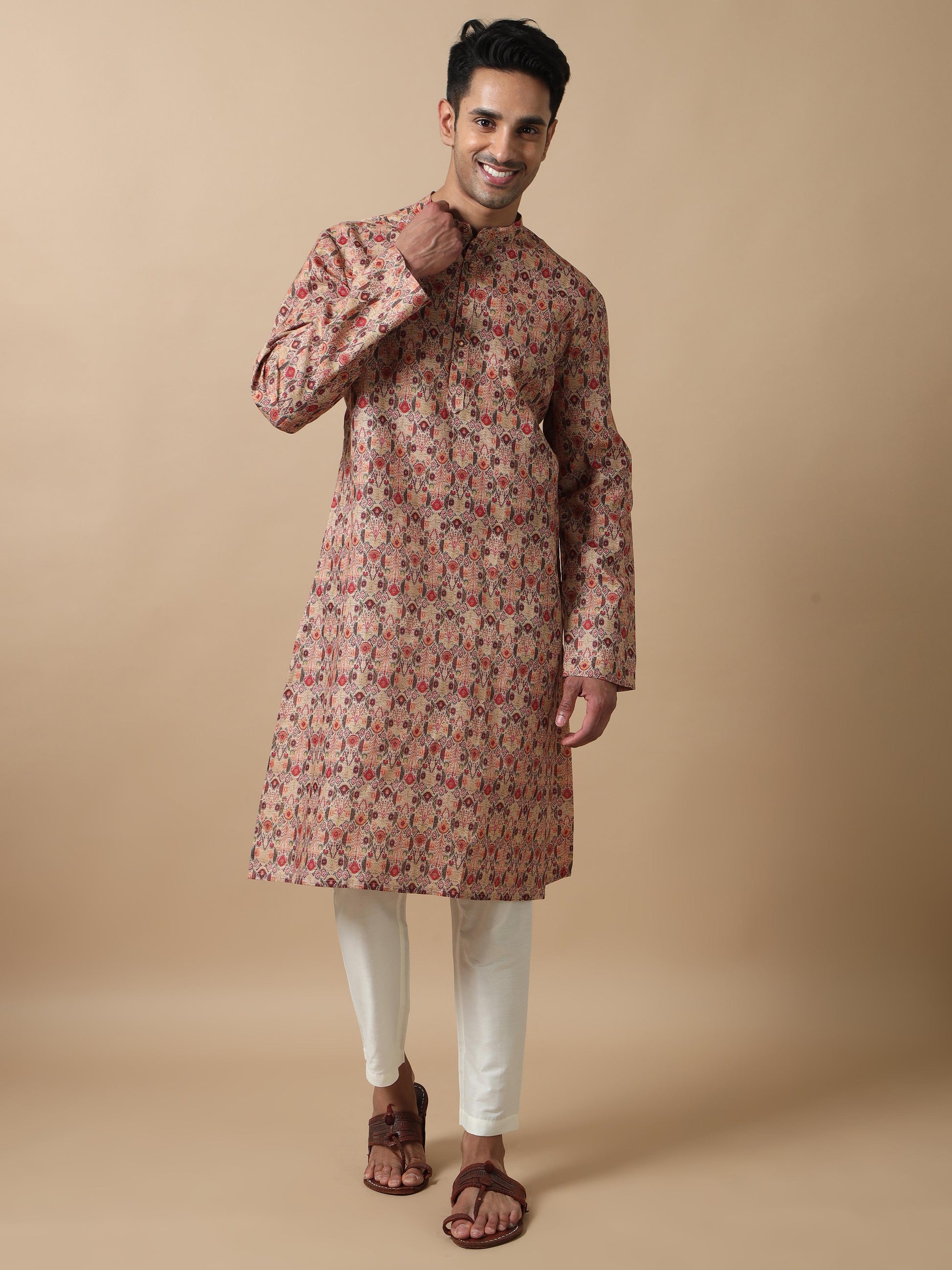 Printed Multicoloured long kurta for men