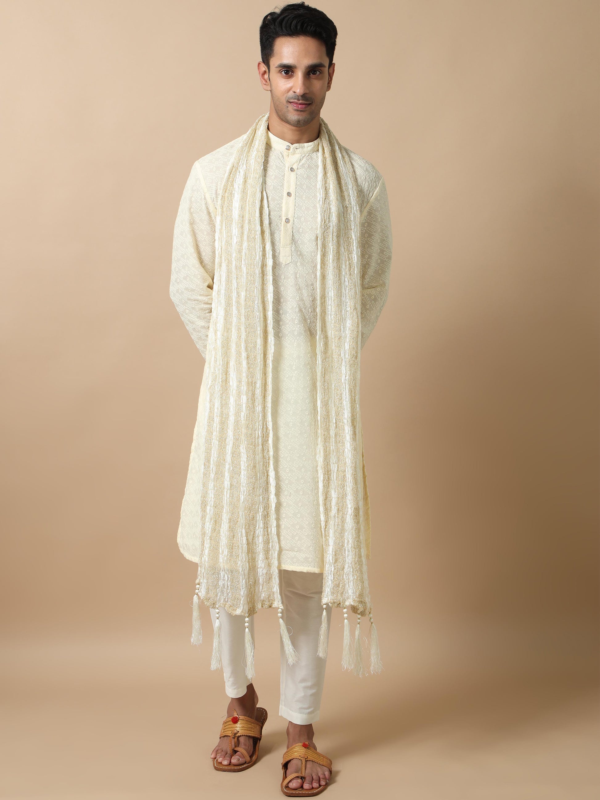 Cream chikankari mens long kurta designs