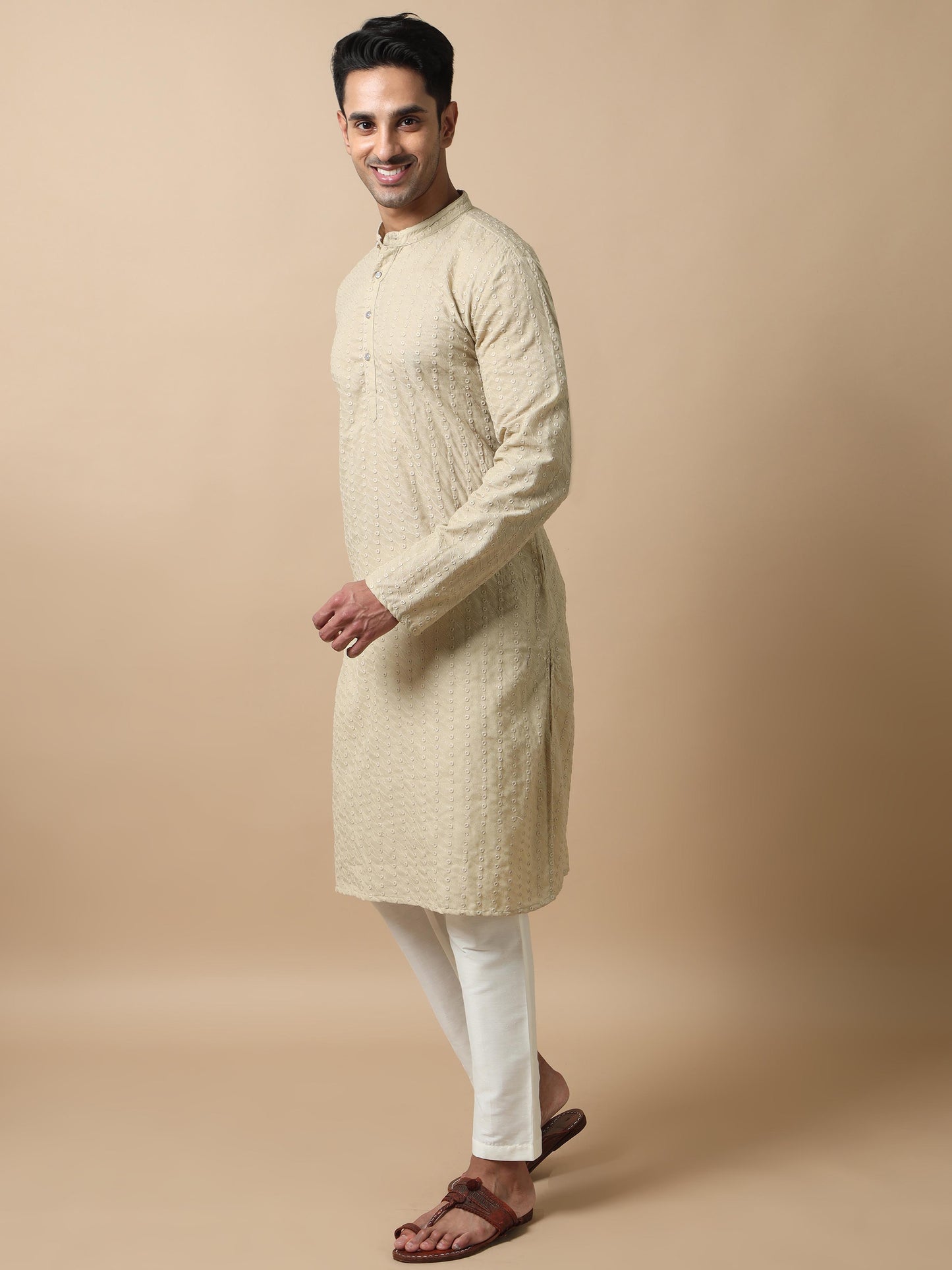 Grey chikankari men's long kurtas online shopping