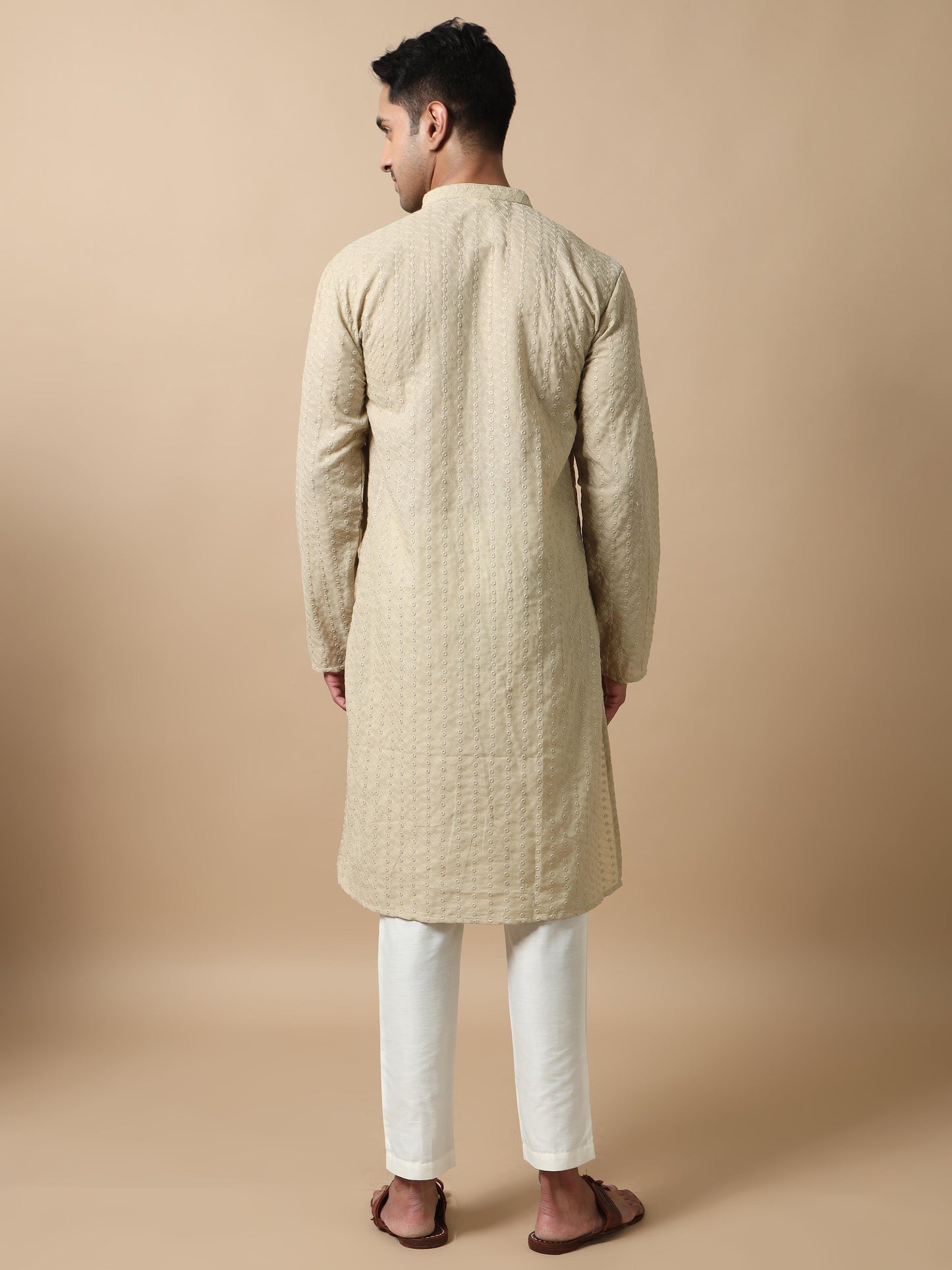 Grey chikankari men's long kurtas online shopping