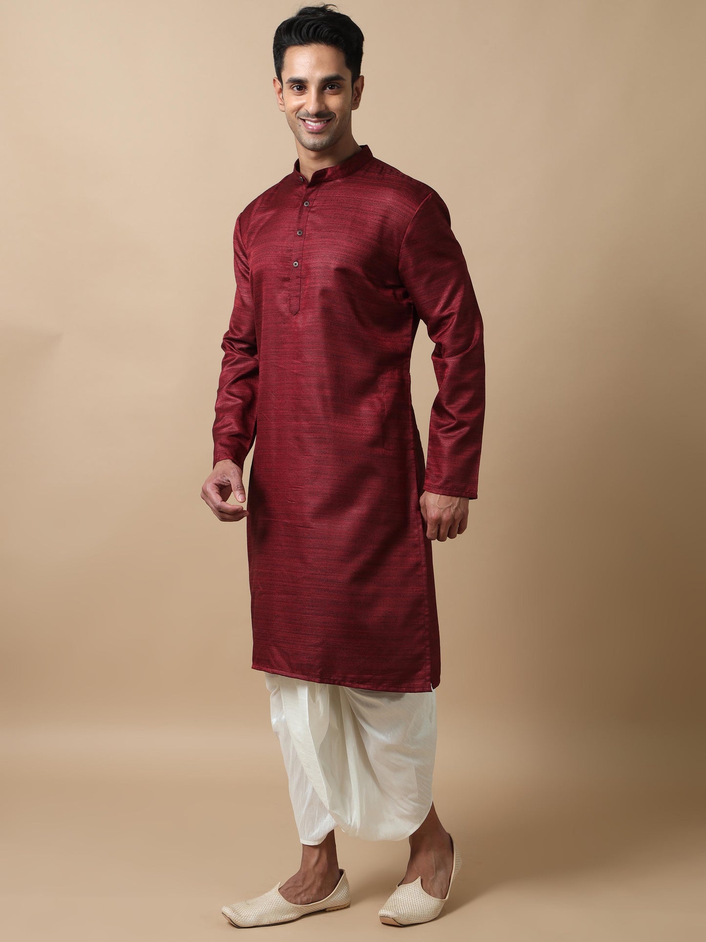 Maroon Textured long kurta designs for mens