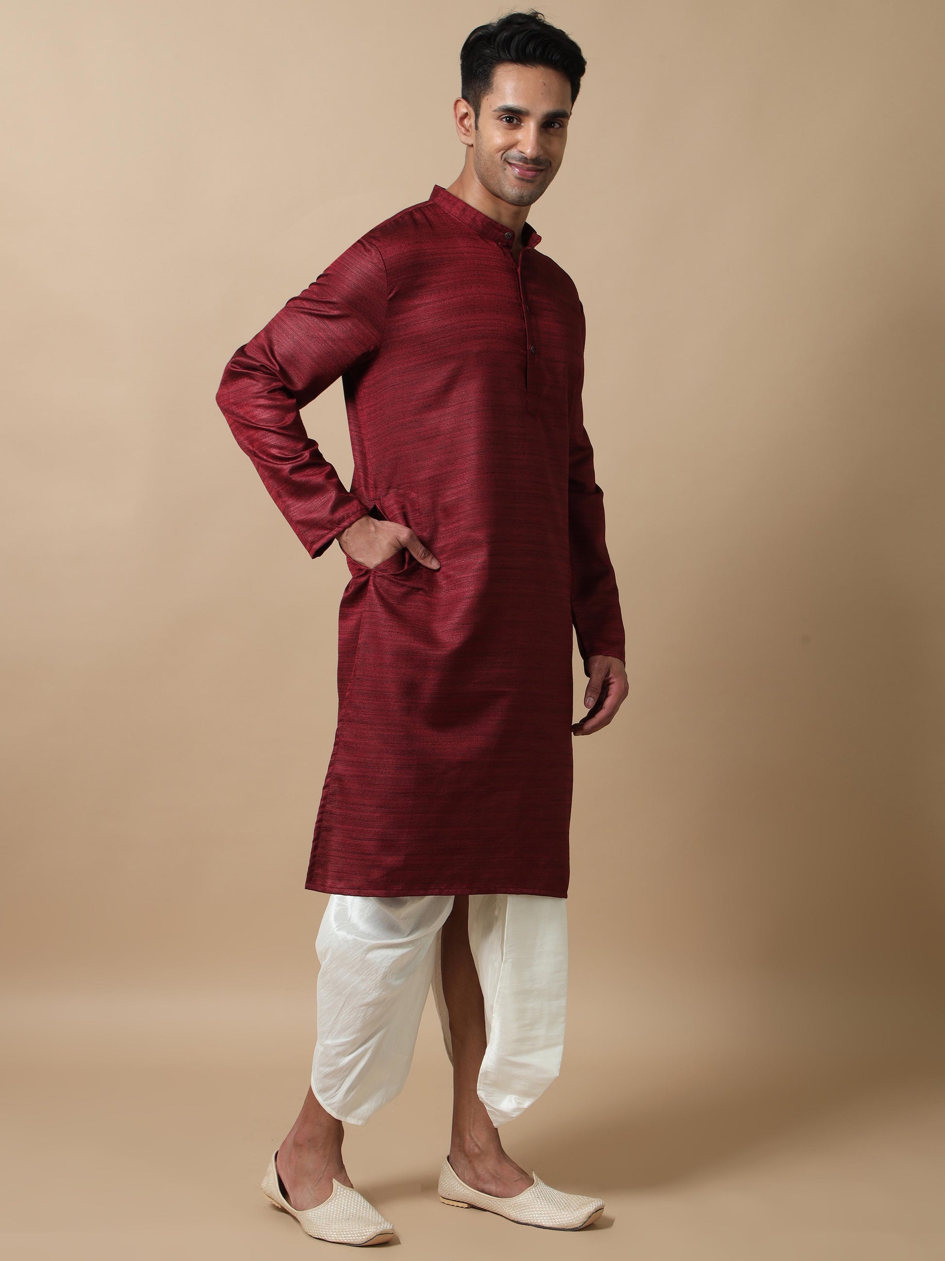 Maroon Textured long kurta designs for mens