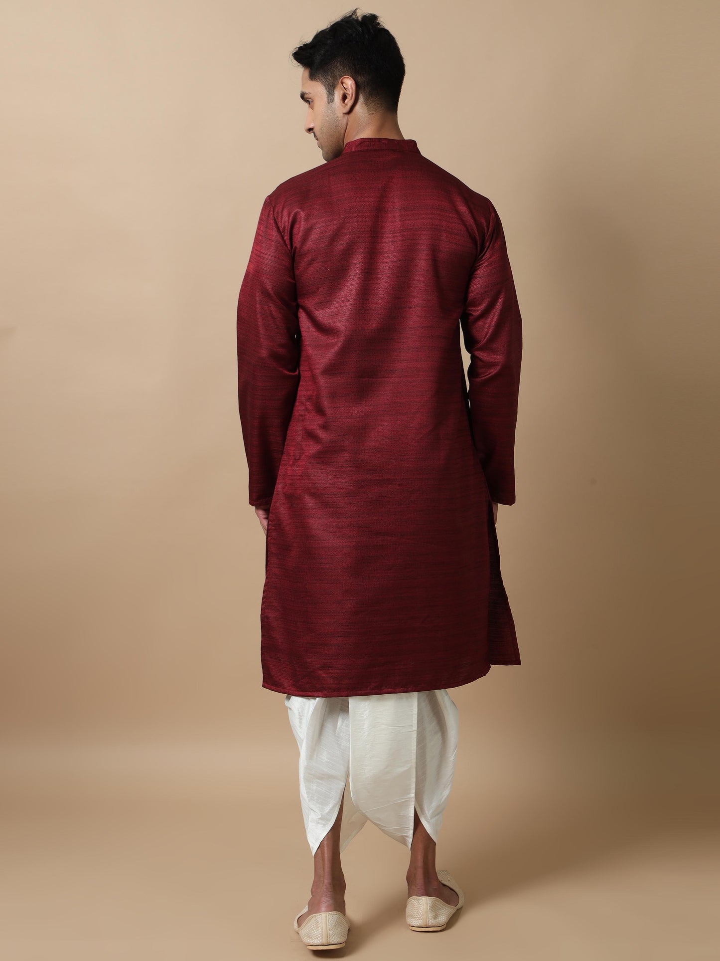 Maroon Textured long kurta designs for mens